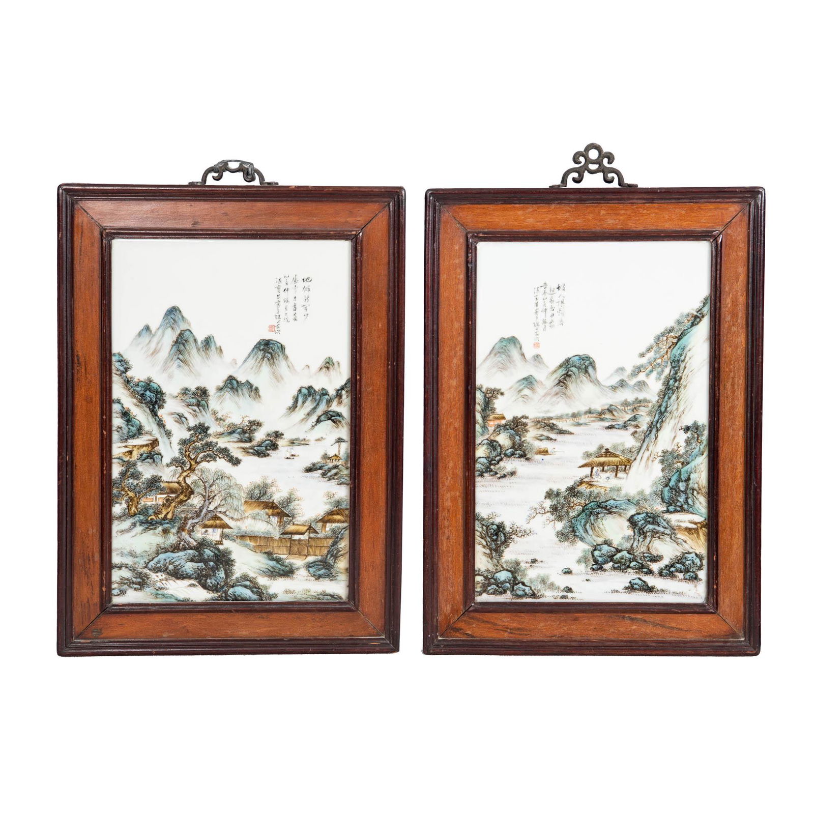 A pair of Chinese famille rose plaques, signed Chen Baochang, Republic period (1 of 4)