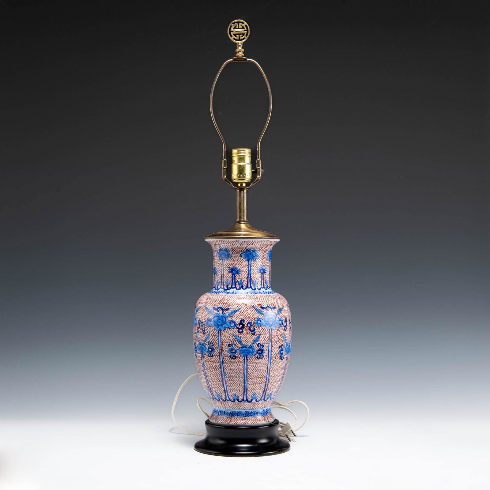 A Chinese blue and white and iron red vase lamp, 19th century (1 of 4)