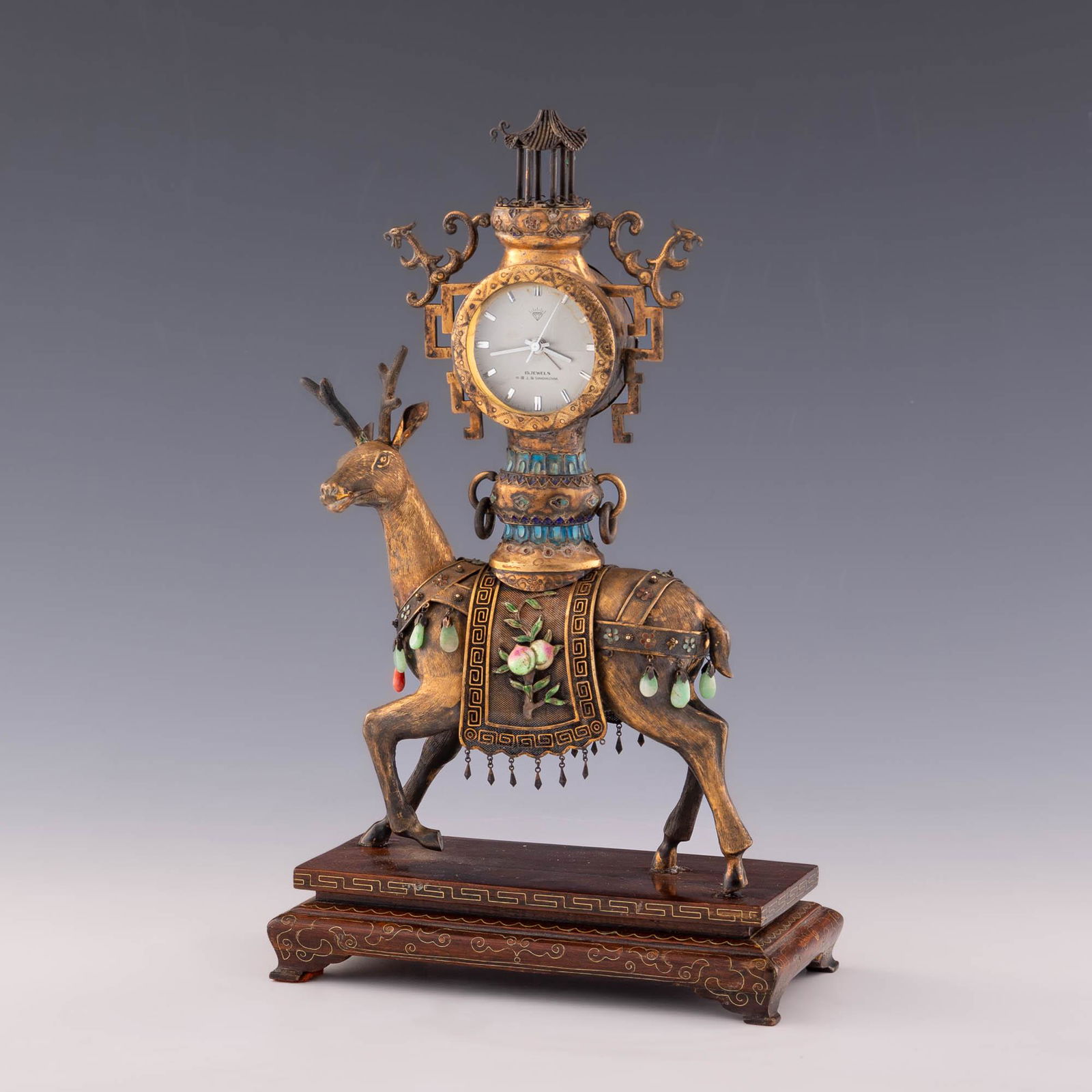 A Chinese gilt and enameled silver deer-form clock, mid 20th century (1 of 8)