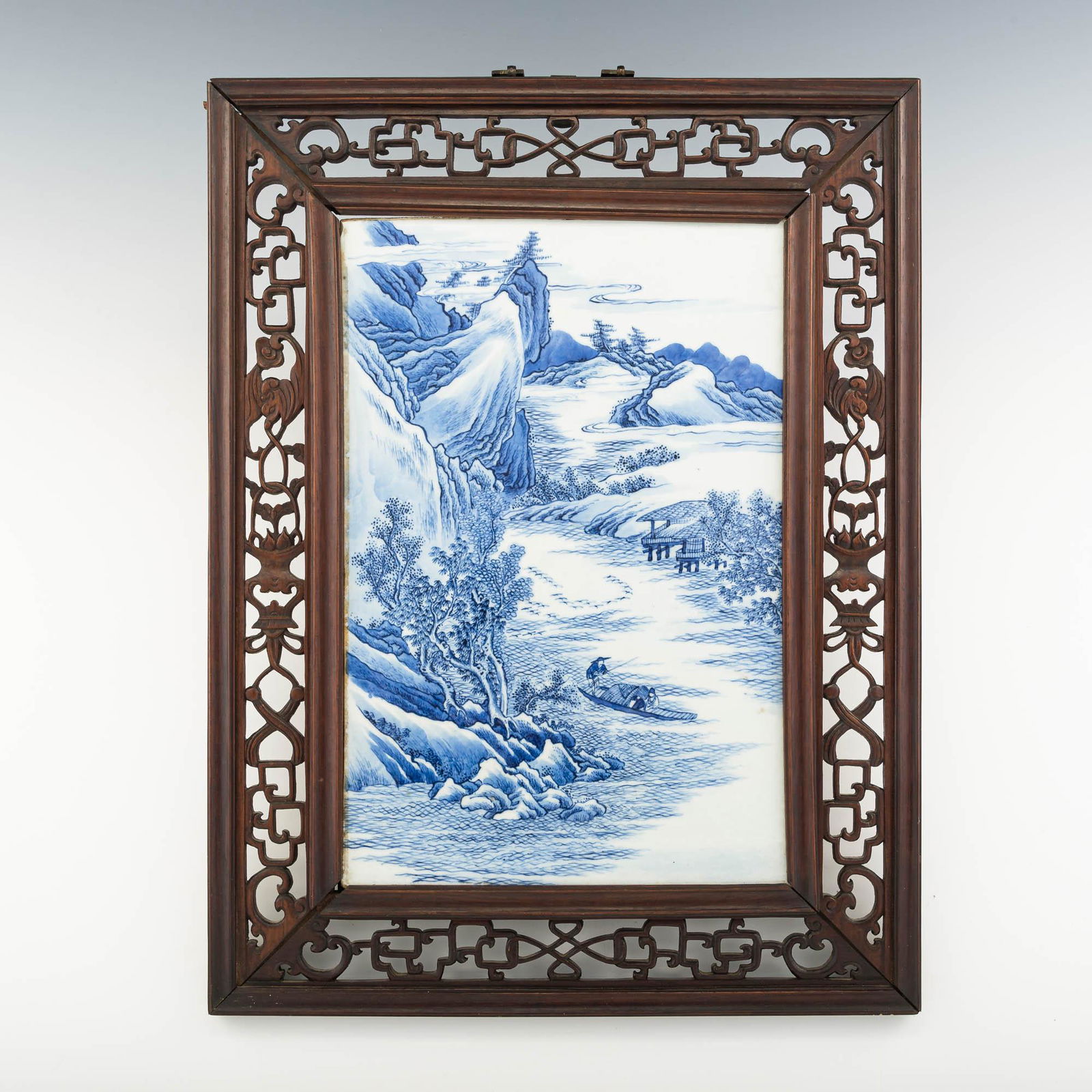 A Chinese blue and white landscape plaque, 19th century (1 of 4)