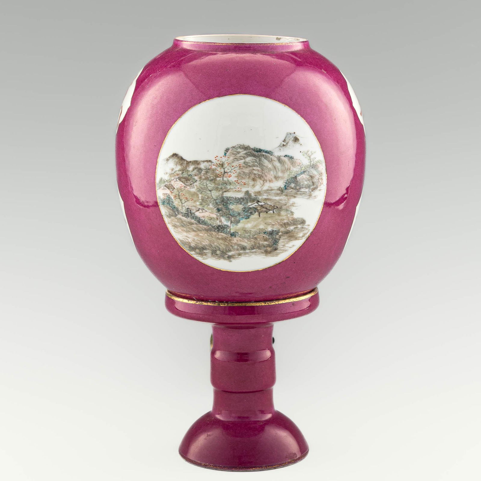 A Chinese ruby-glazed famille rose enameled lamp, Republic period (1 of 10)