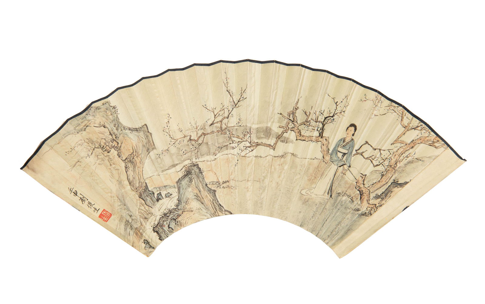 A Chinese fan painting and calligraphy, signed Liu Junshen and Han Ling (1 of 7)