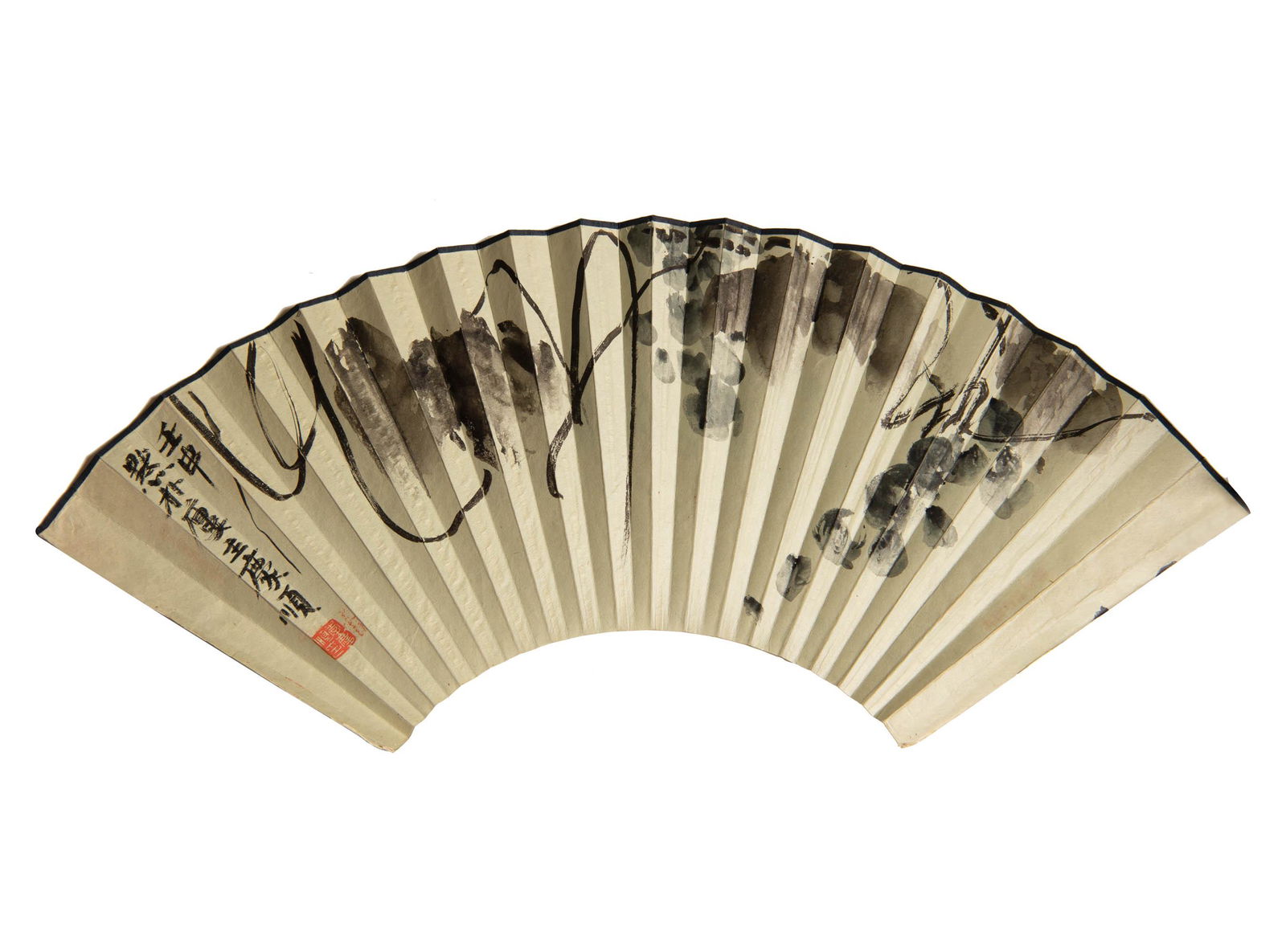 A Chinese fan painting and calligraphy, signed Wei Qihou (Chinese, 1920–2009); Li Qingshun (1 of 7)