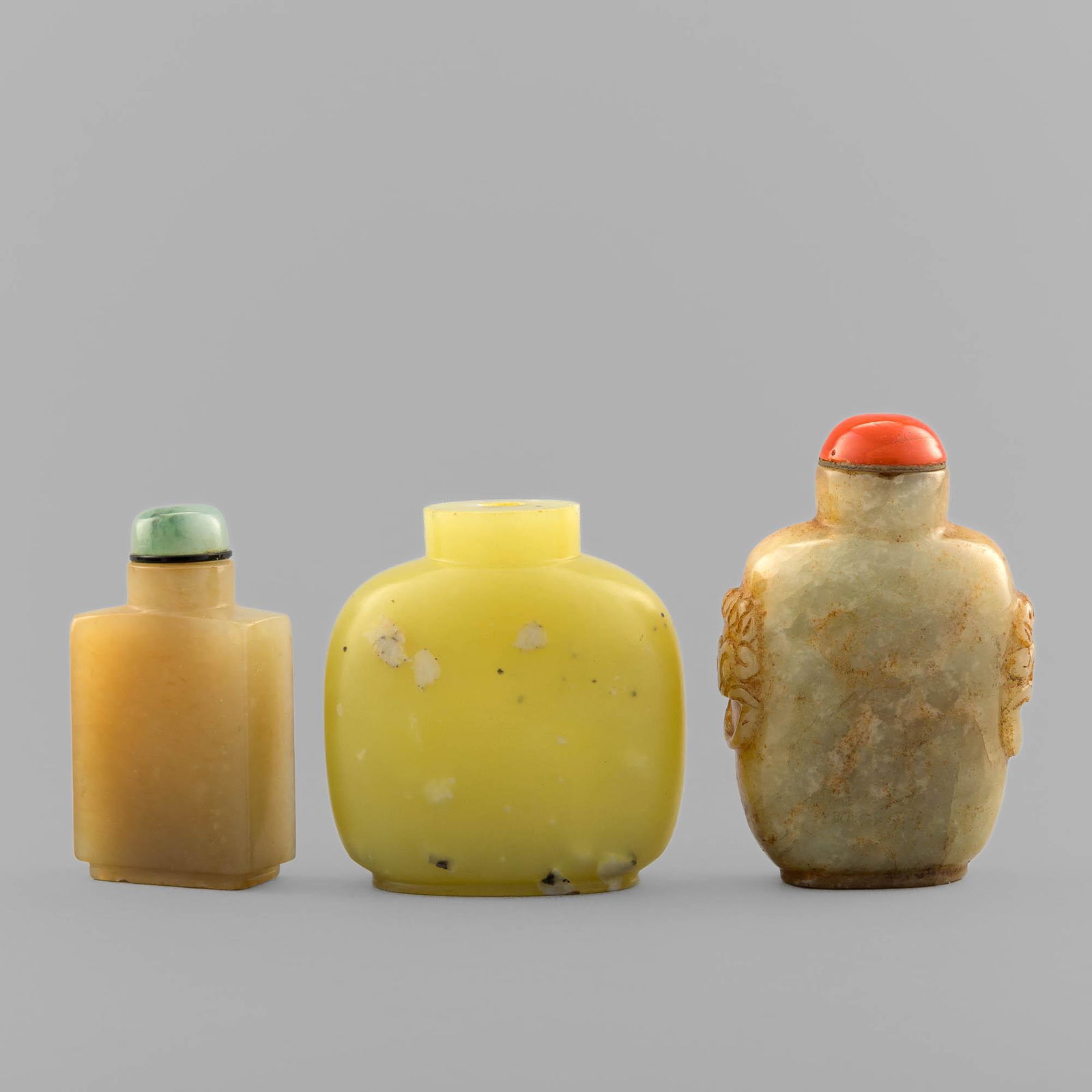 Three Chinese yellow jade snuff bottles, 18th/19th century (1 of 10)