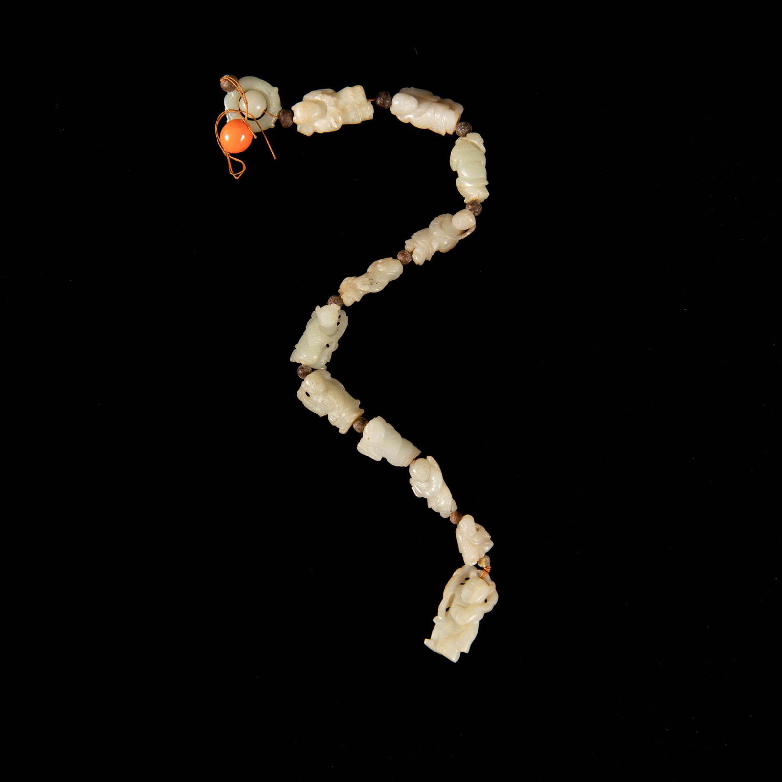 A Chinese necklace with various jade boy carvings, Ming or Qing dynasty (1 of 4)