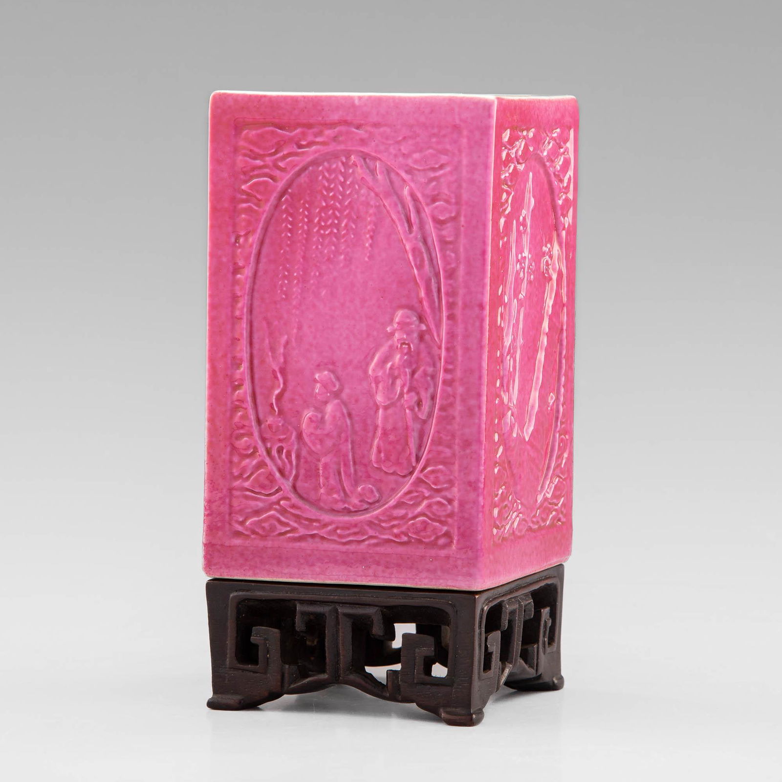 A Chinese ruby-red-glazed square brush pot, Republic period (1 of 14)