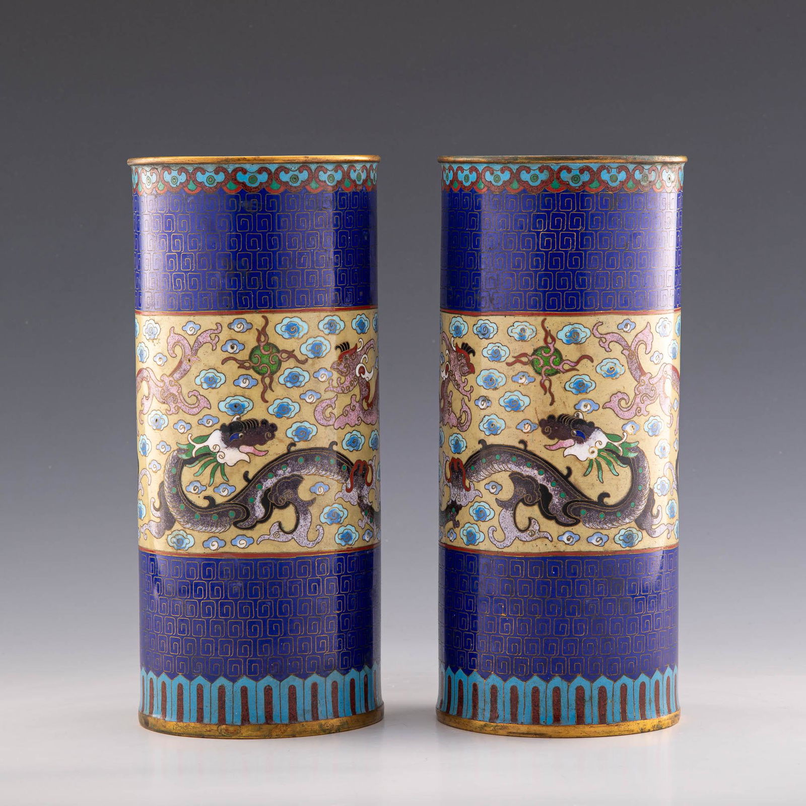 A pair of Chinese cloisonne hat stands, Republic period (1 of 15)