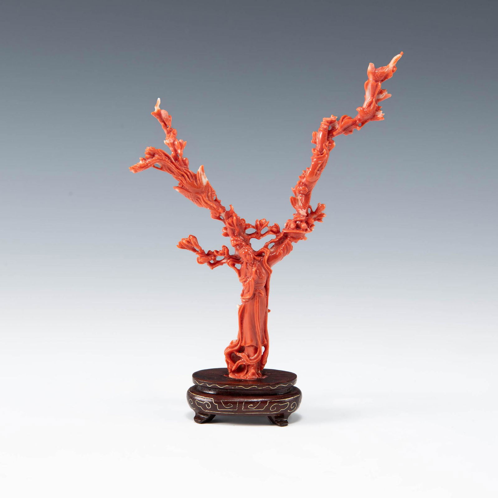 A Chinese carved coral figure of a court lady, (1 of 8)