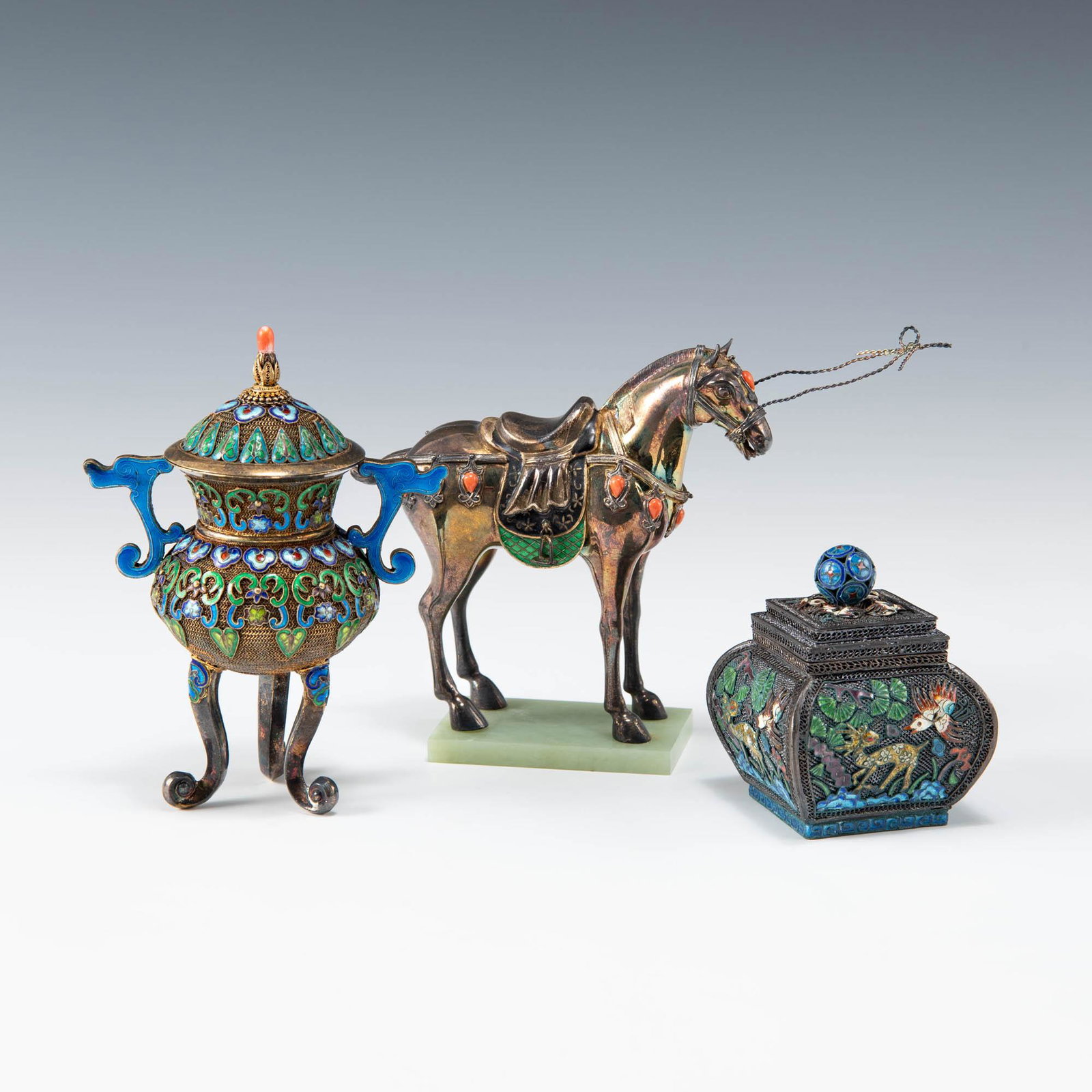 A group of three Chinese enameled silver items, Republic period (1 of 7)