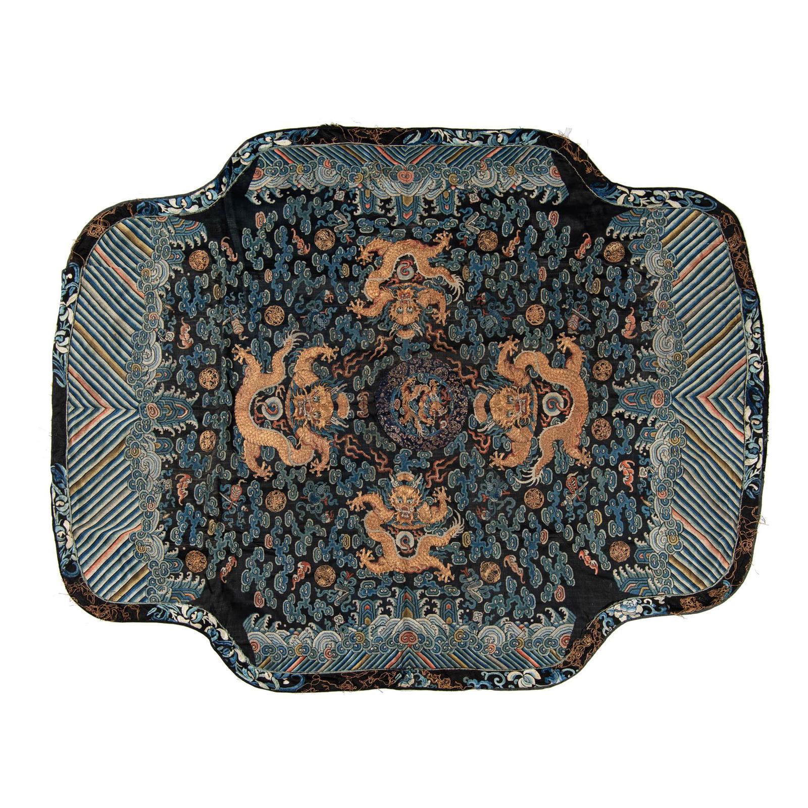 A Chinese black-ground dragon seat cover, early 19th century (1 of 4)