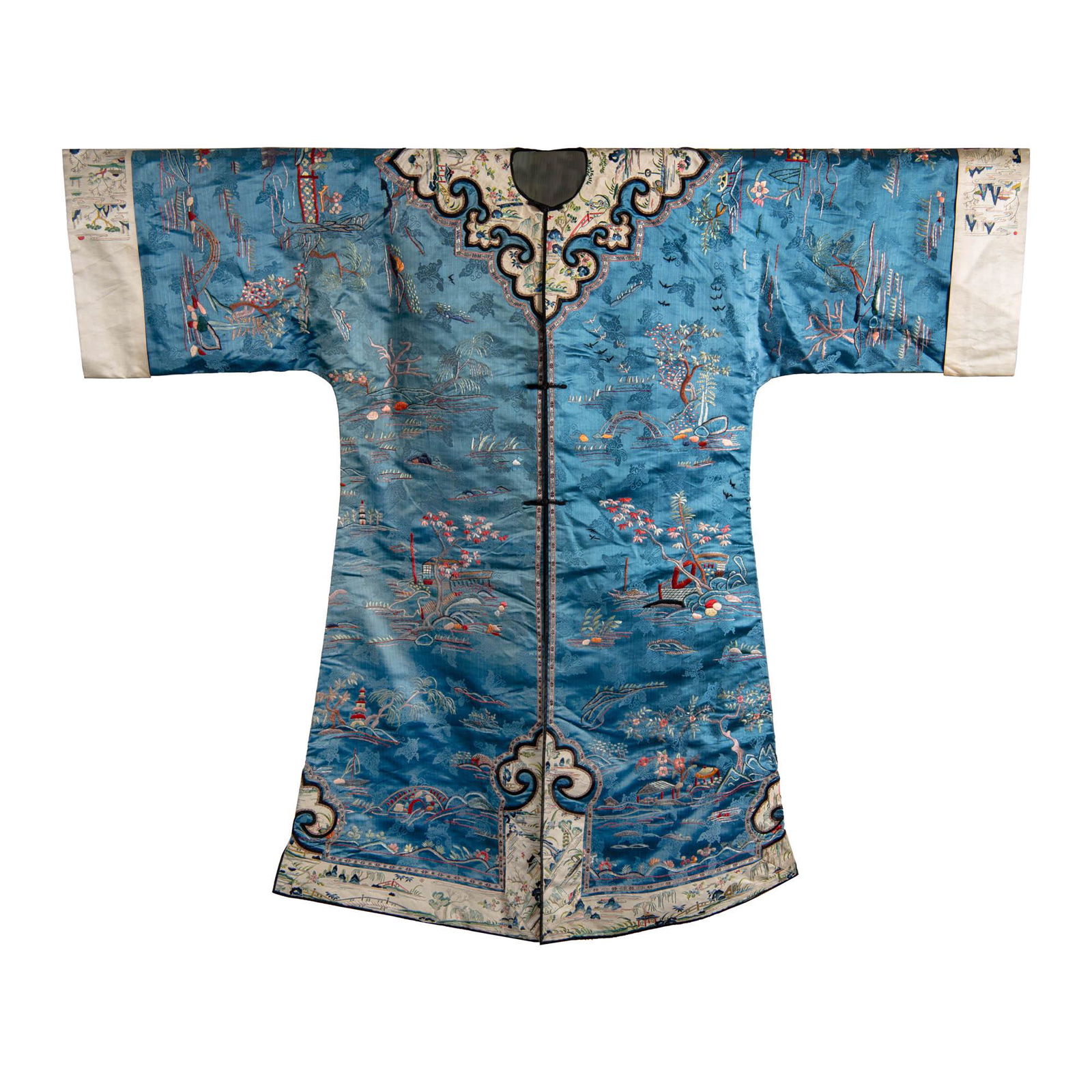 A Chinese blue-ground lady's robe with landscape scene, 19th century (1 of 9)