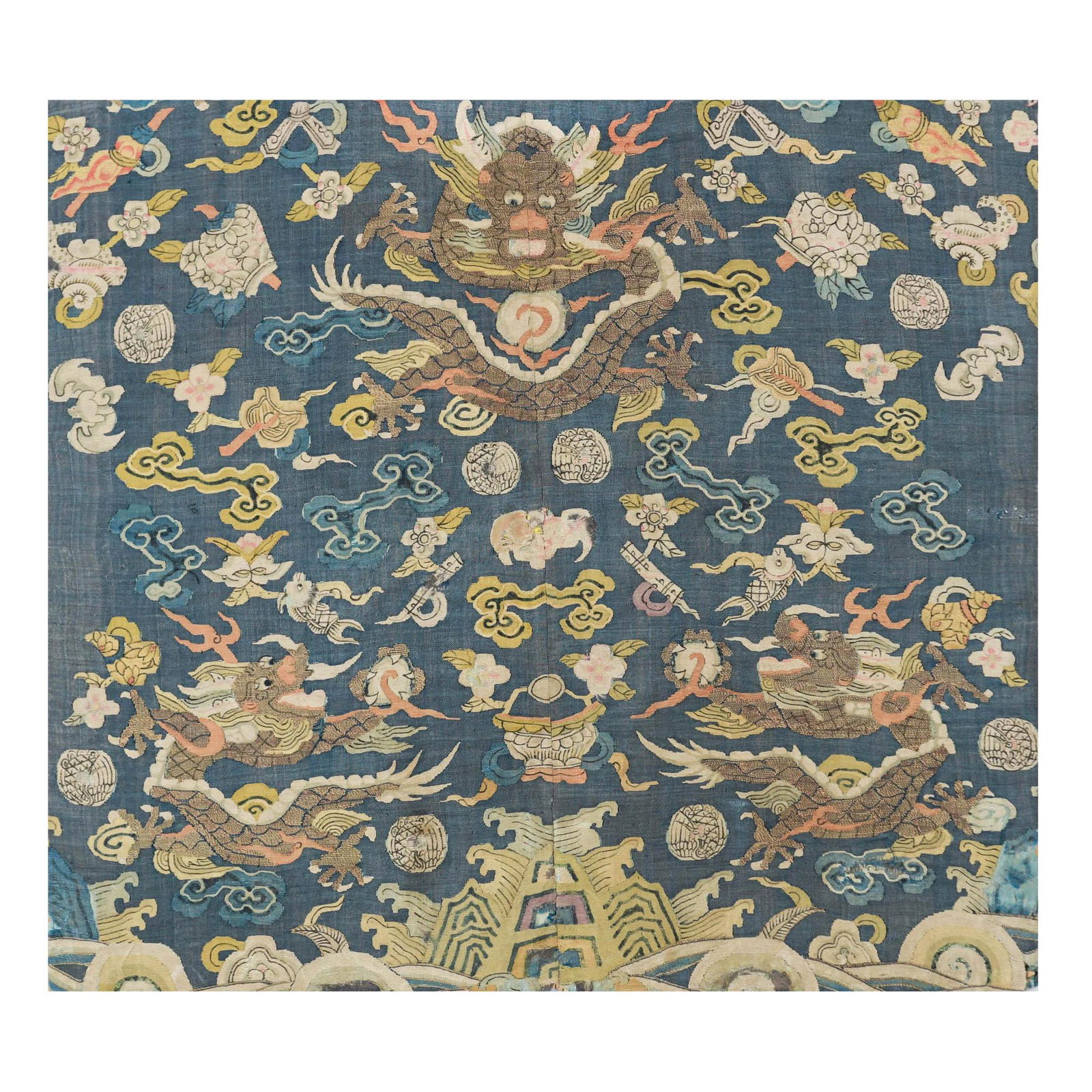 A Chinese blue-ground dragon kesi panel, early 19th century (1 of 8)