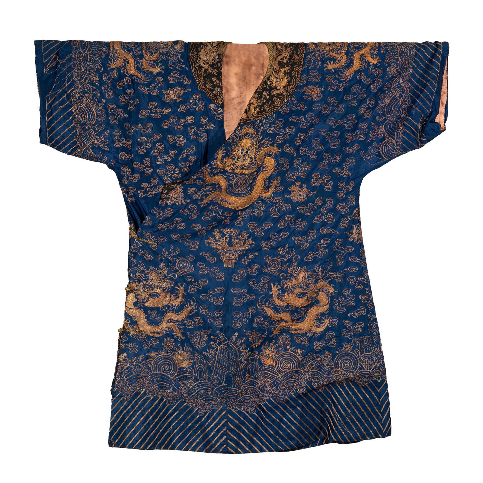 A Chinese blue-ground goldwork dragon robe, 19th century (1 of 10)