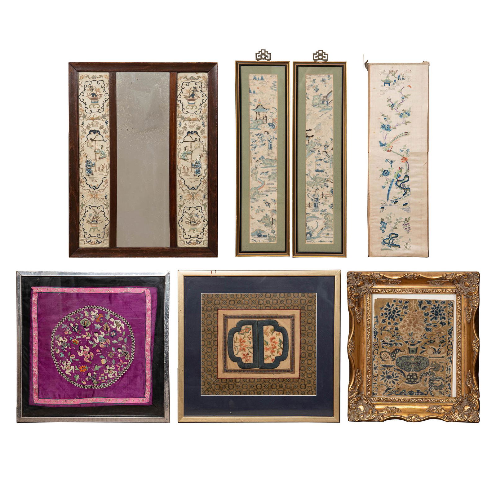 A group of seven assorted Chinese embroideries, 19th century (1 of 10)