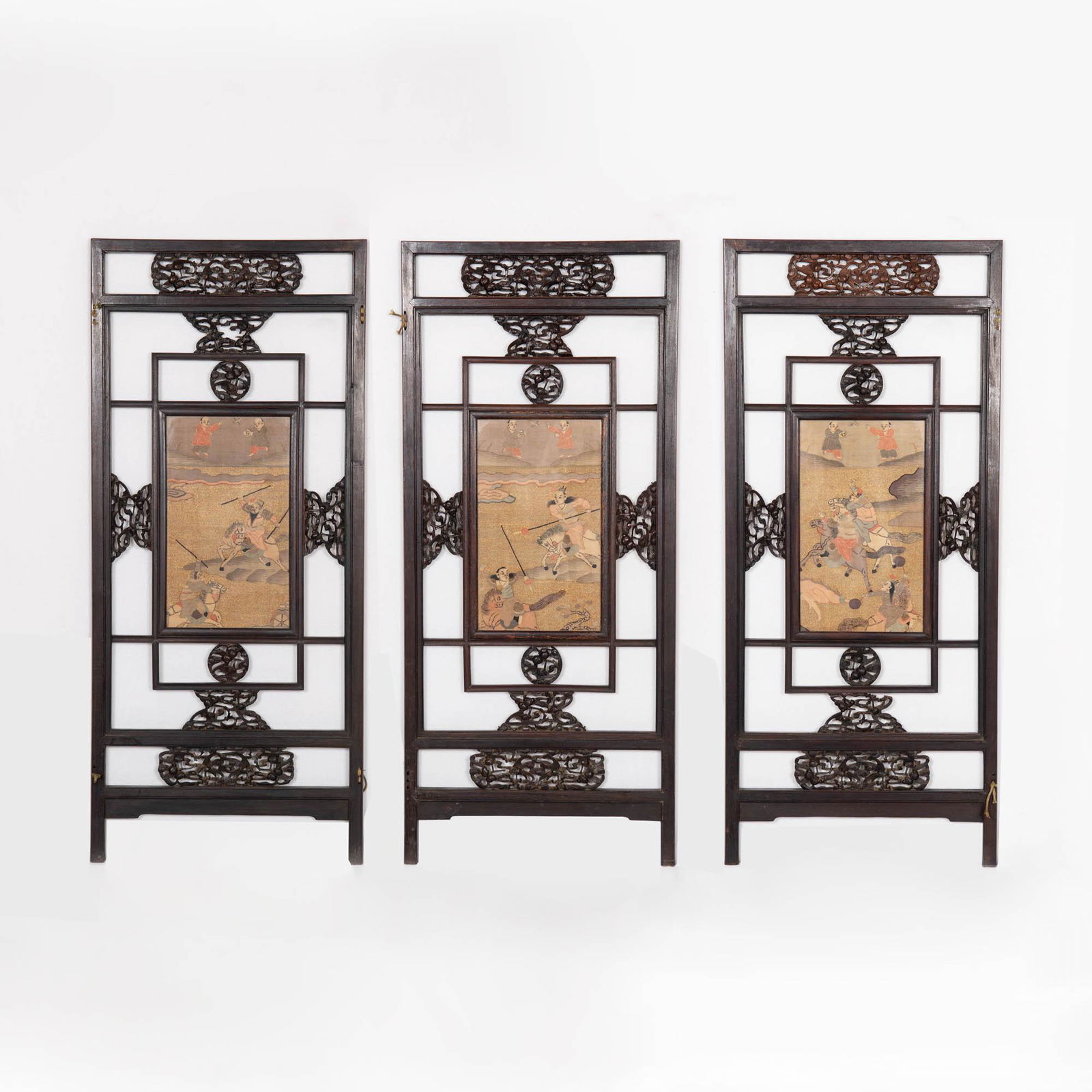 Three Chinese wooden screens with kesi panels, 19th century (1 of 7)