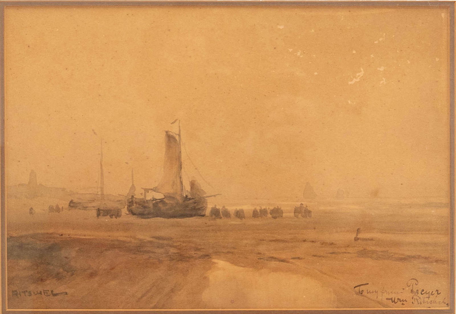 William Frederick Ritschel (German-American 1864-1949), Seascape: William Frederick Ritschel (German-American 1864-1949) Seascape Watercolor on paper. Signature to lower left, inscription to lower right; framed. H: 7 1/2, W: 11 in. H: 19.05, W: 27.94 cm. (sight) Pro