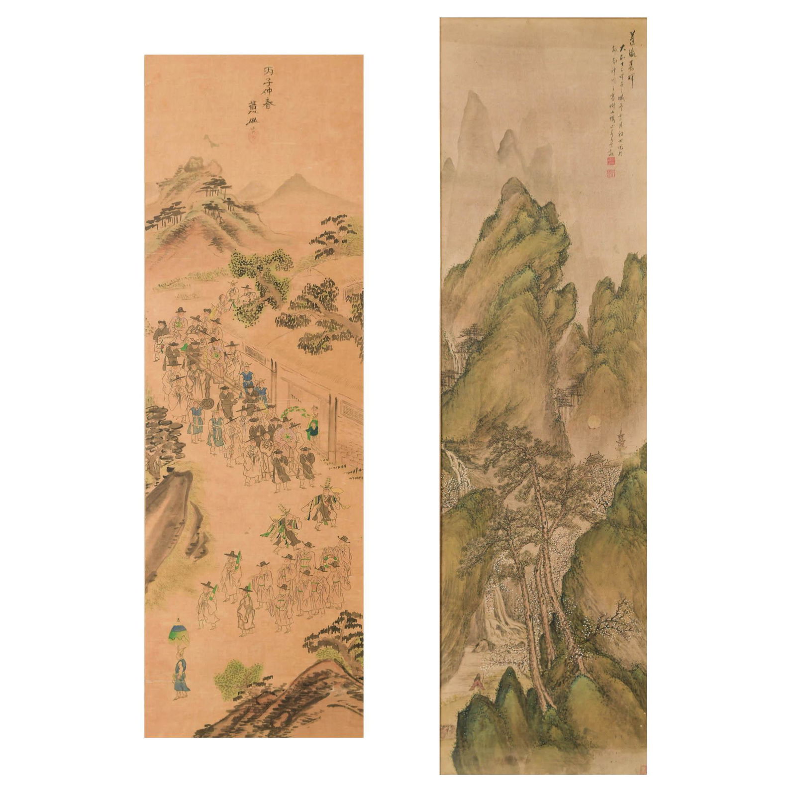 Two landscape paintings in watercolor and ink on silk (1 of 7)