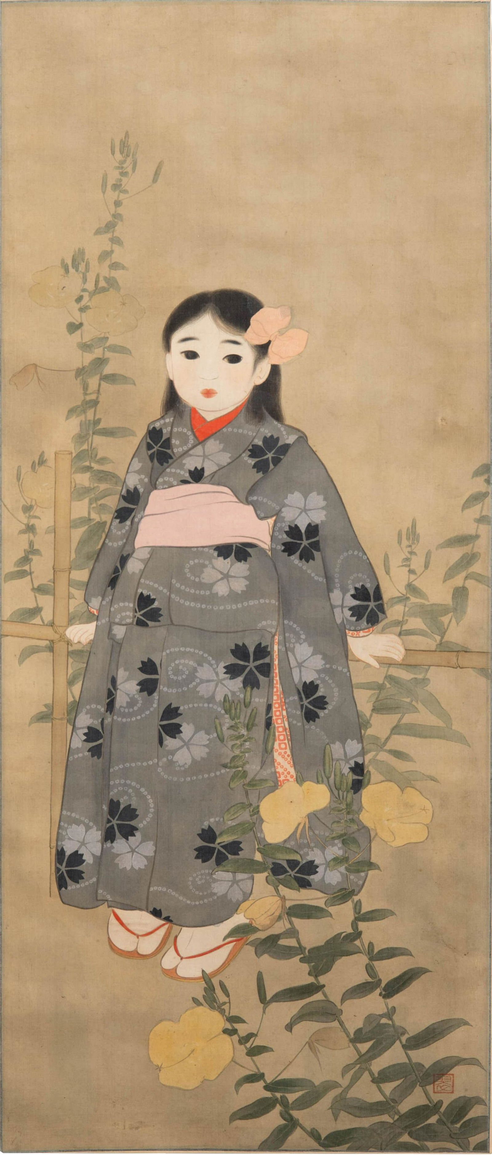 A Japanese scroll painting of young girl, 19th-20th century (1 of 5)