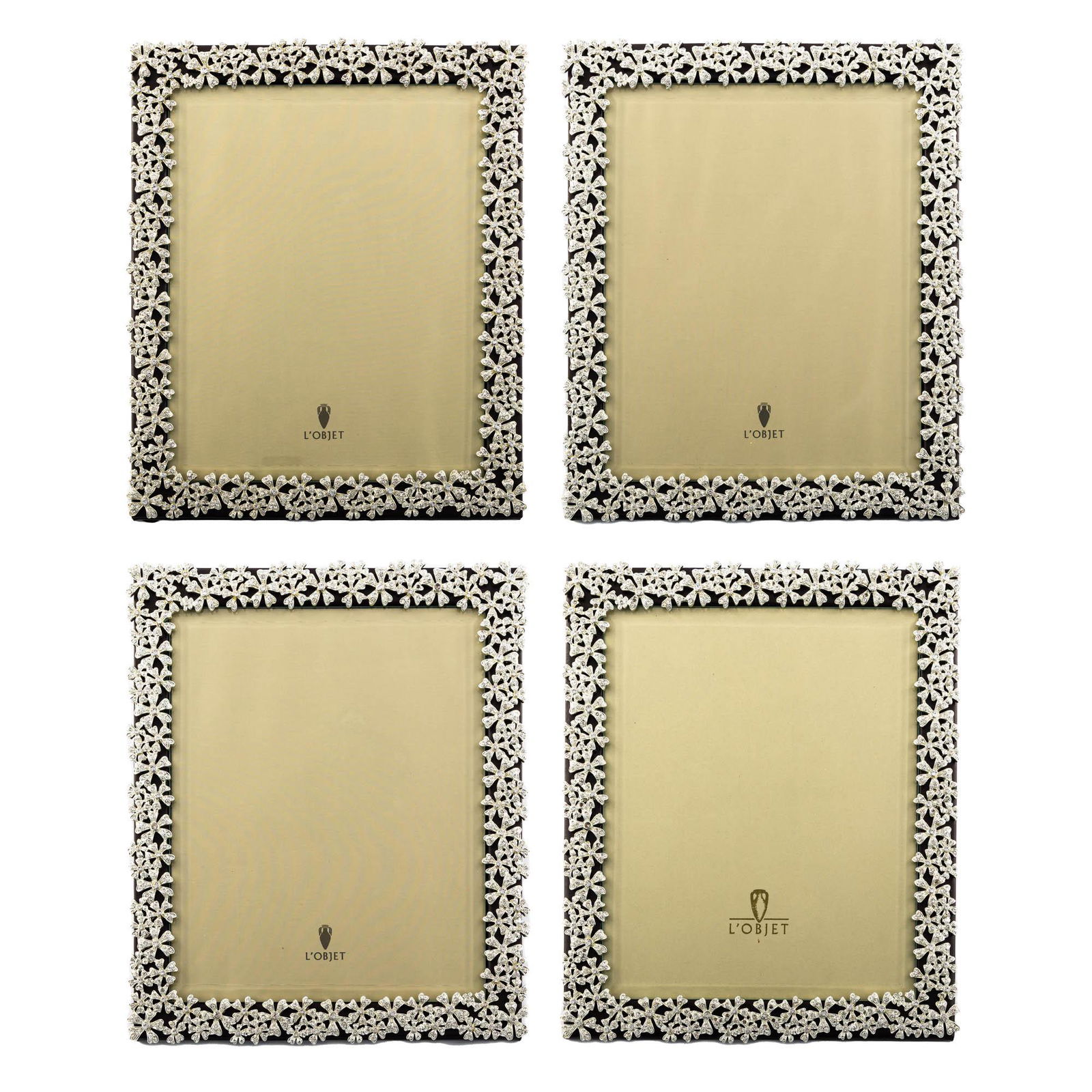 A set of four platinum-plated L'Objet garland noir frames with Swarovski crystals (1 of 9)