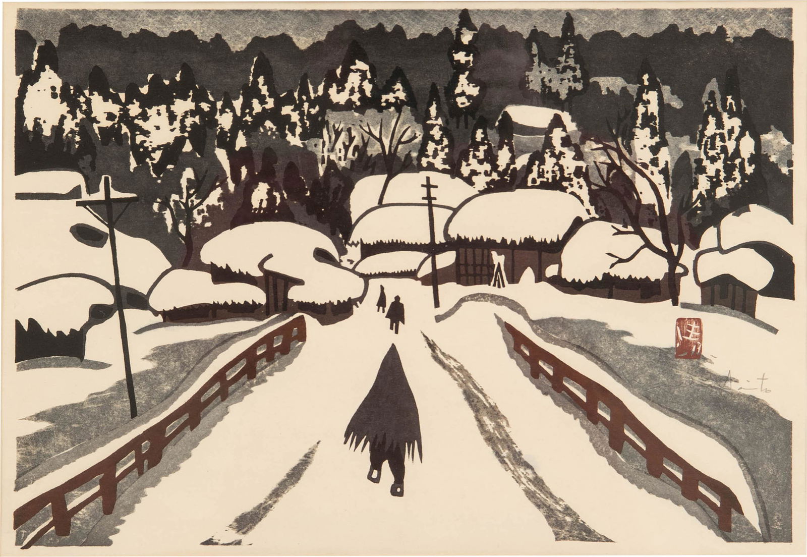 Kiyoshi Saito (Japanese, 1907-1997), Winter in Aizu (1 of 6)