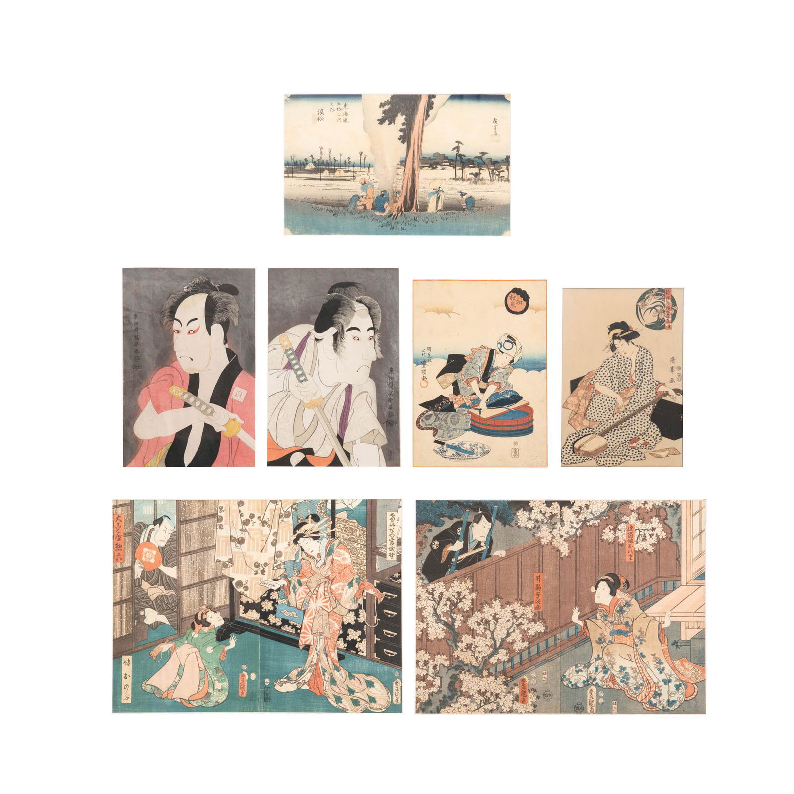 A group of seven framed Japanese woodblock prints (1 of 20)