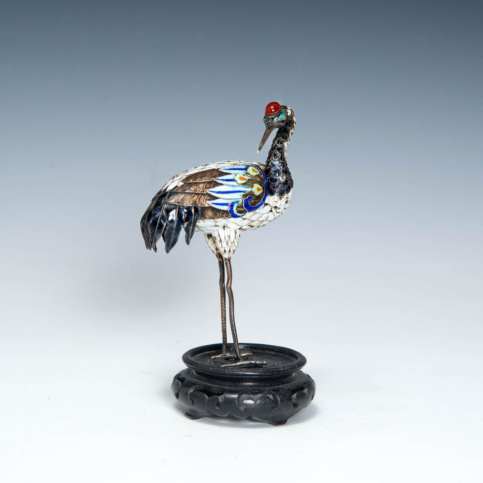 A Chinese gilt silver and enamel crane, late Meiji era (1 of 7)