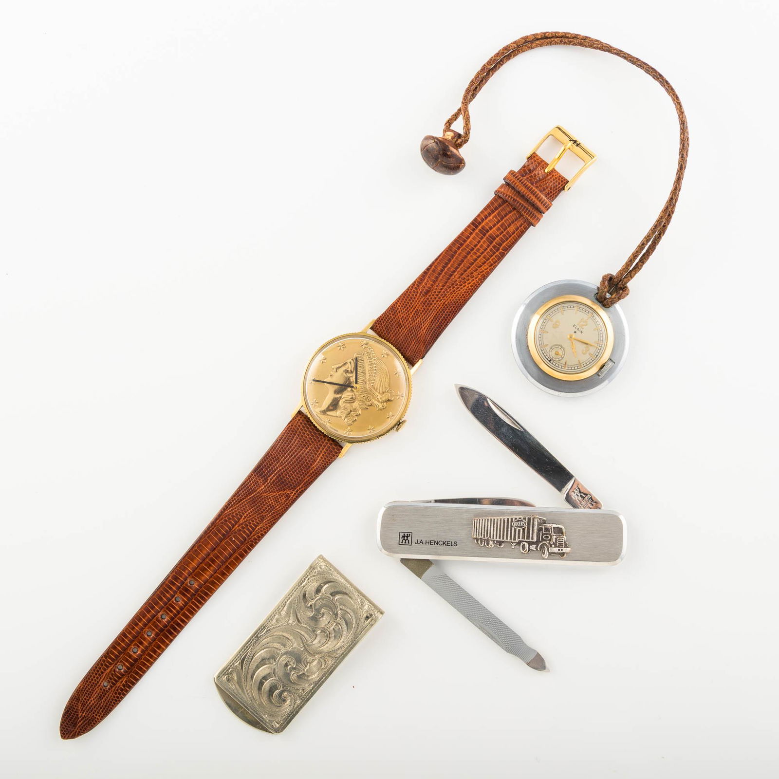 A Lucien Piccard wristwatch with various silver items, 20th century (1 of 10)