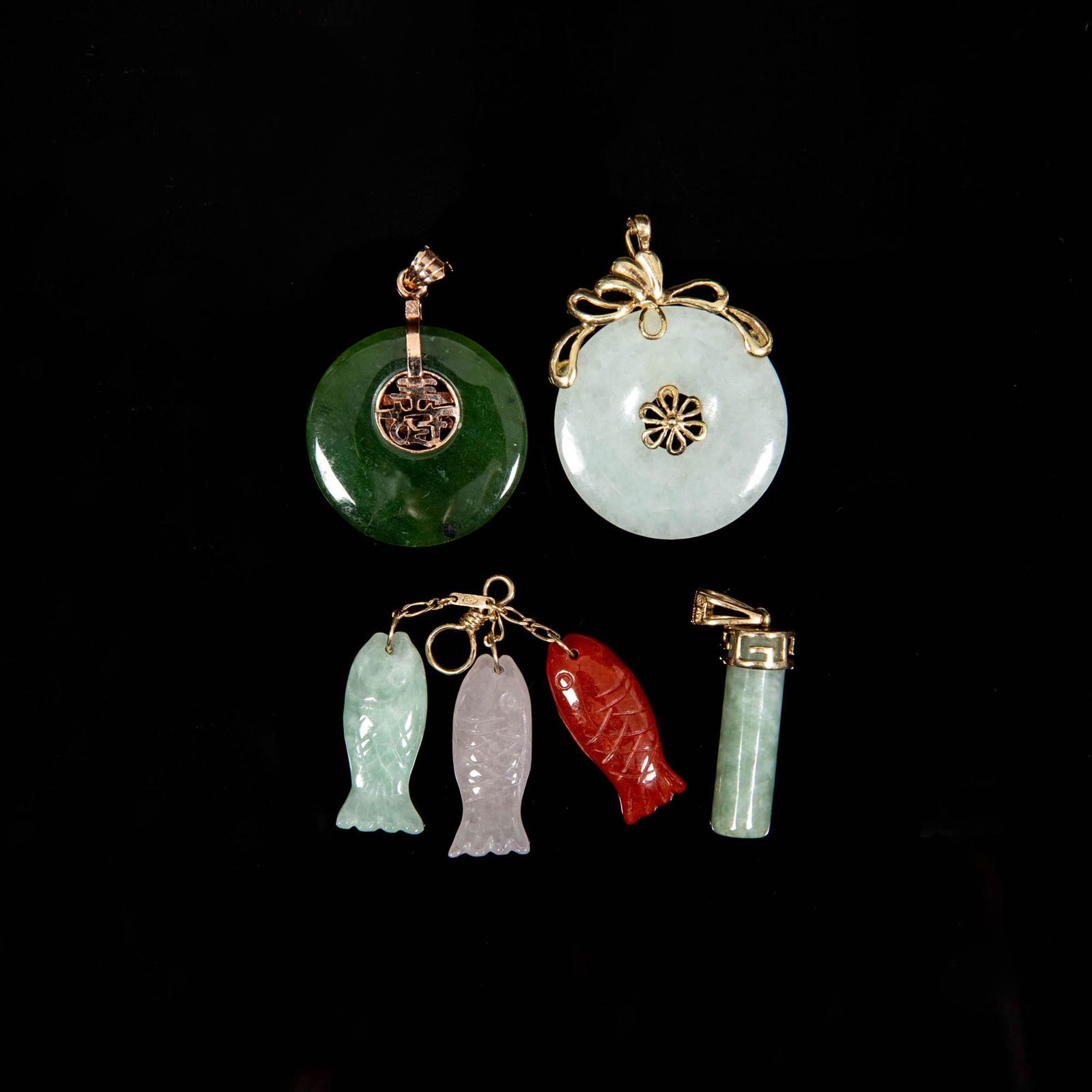 A group of six Chinese carved jade and jadeite items (1 of 2)