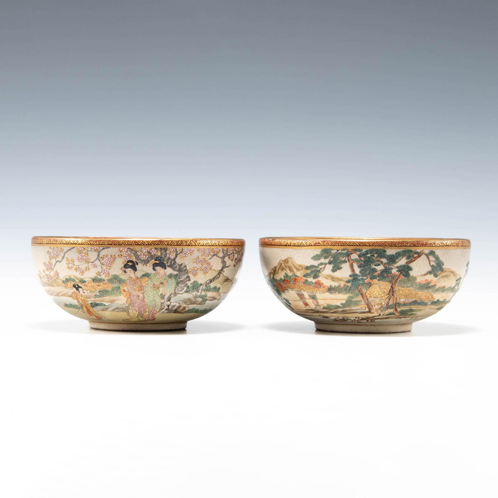 A pair of Japanese gilt porcelain bowls, Meiji period: A pair of Japanese gilt porcelain bowls Meiji period H: 2 3/8, Dia: 5 1/2 in. H: 6.03, D: 13.97 cm. (each) Provenance: Private collection, Washington D.C.