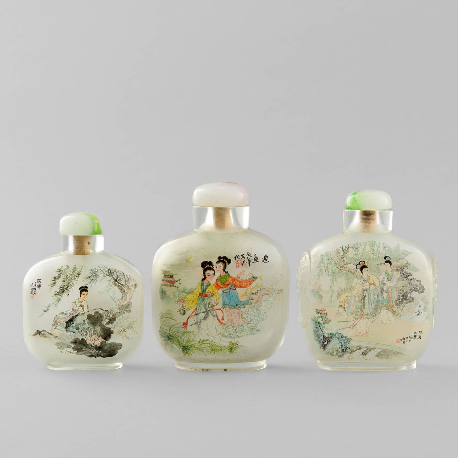 Three Chinese inside-painted Peking glass snuff bottles, 1970s (1 of 10)