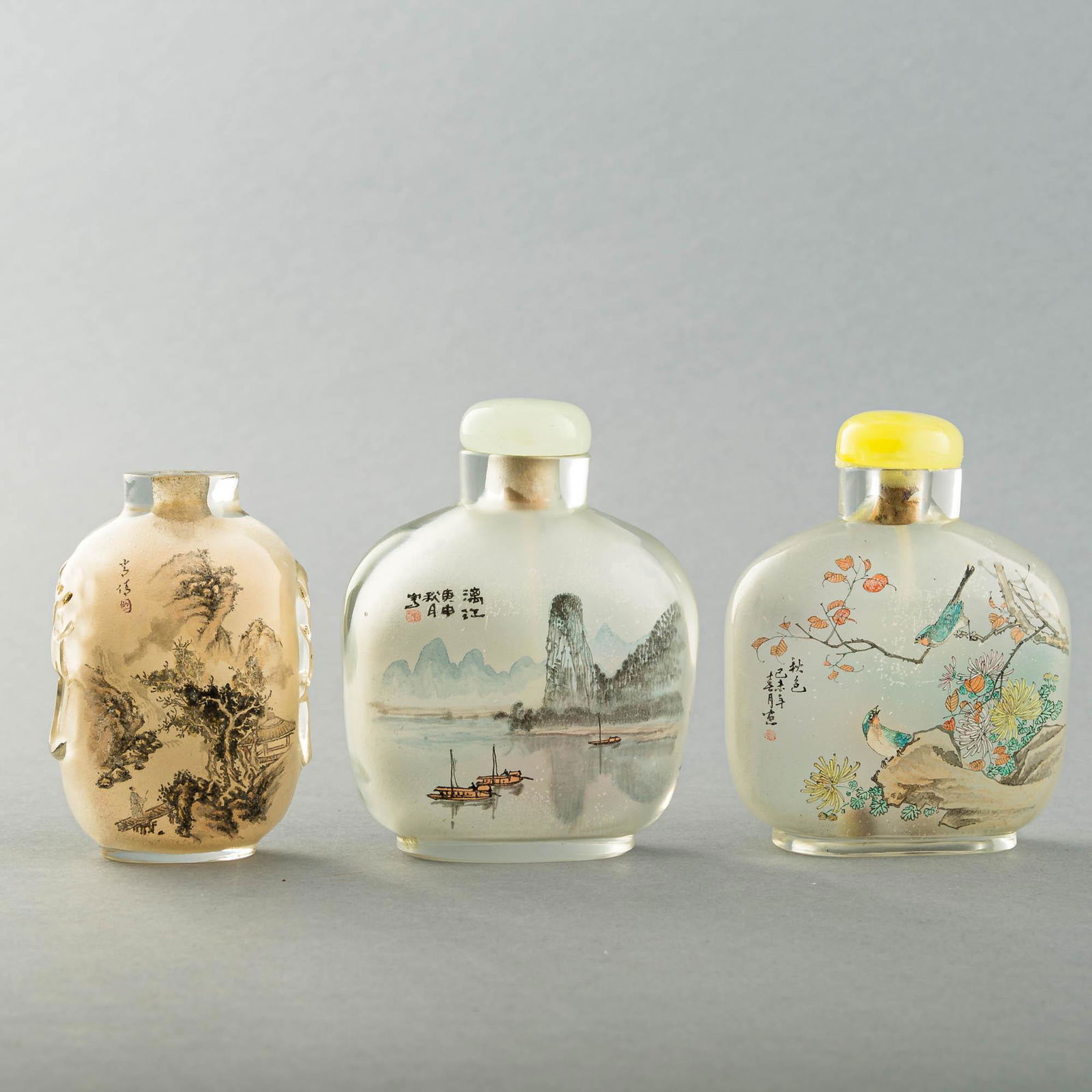 Three Chinese inside-painted Peking glass snuff bottles, 1970s (1 of 15)