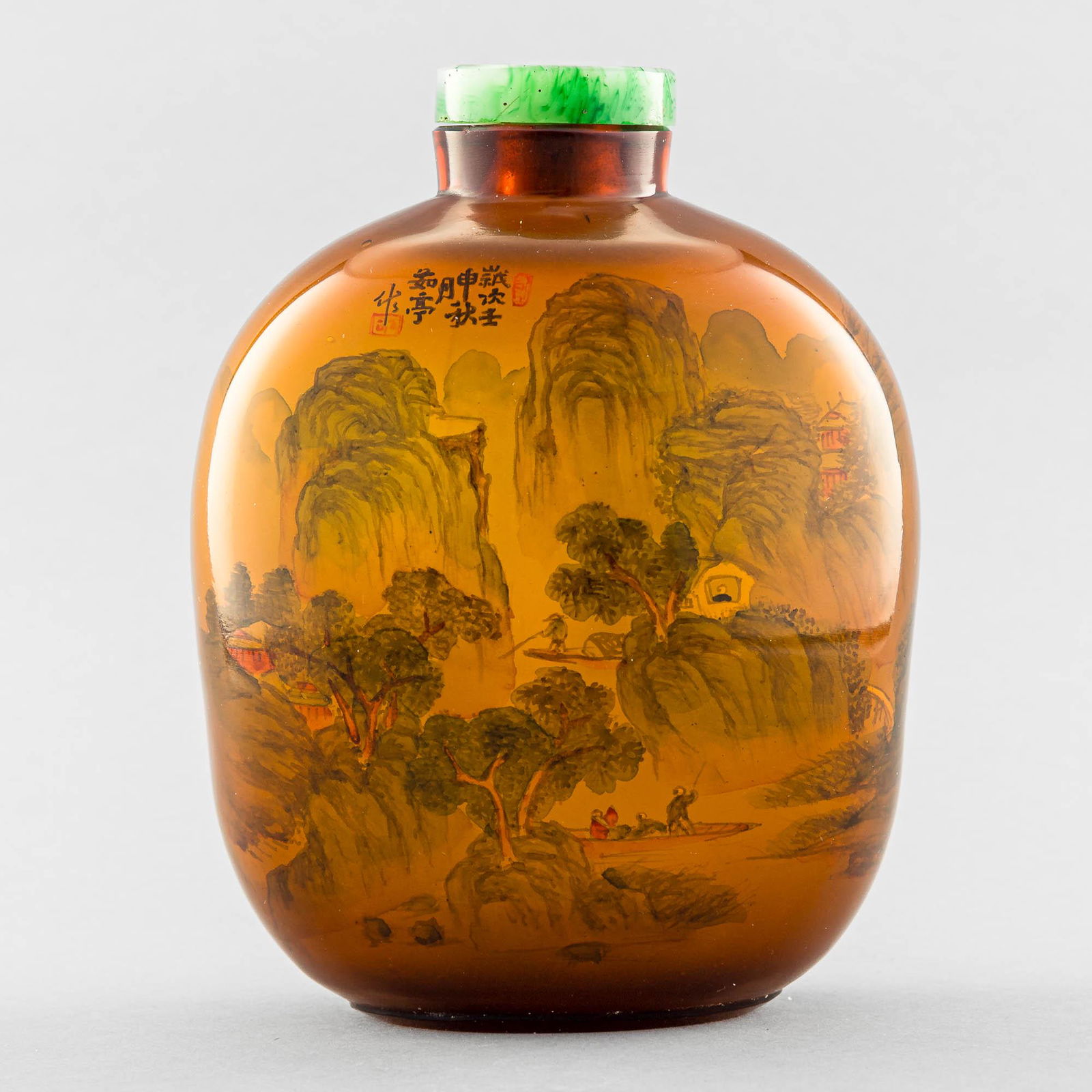 A large Chinese inside-painted Peking glass snuff bottle, signed Ruting, Republic period (1 of 15)