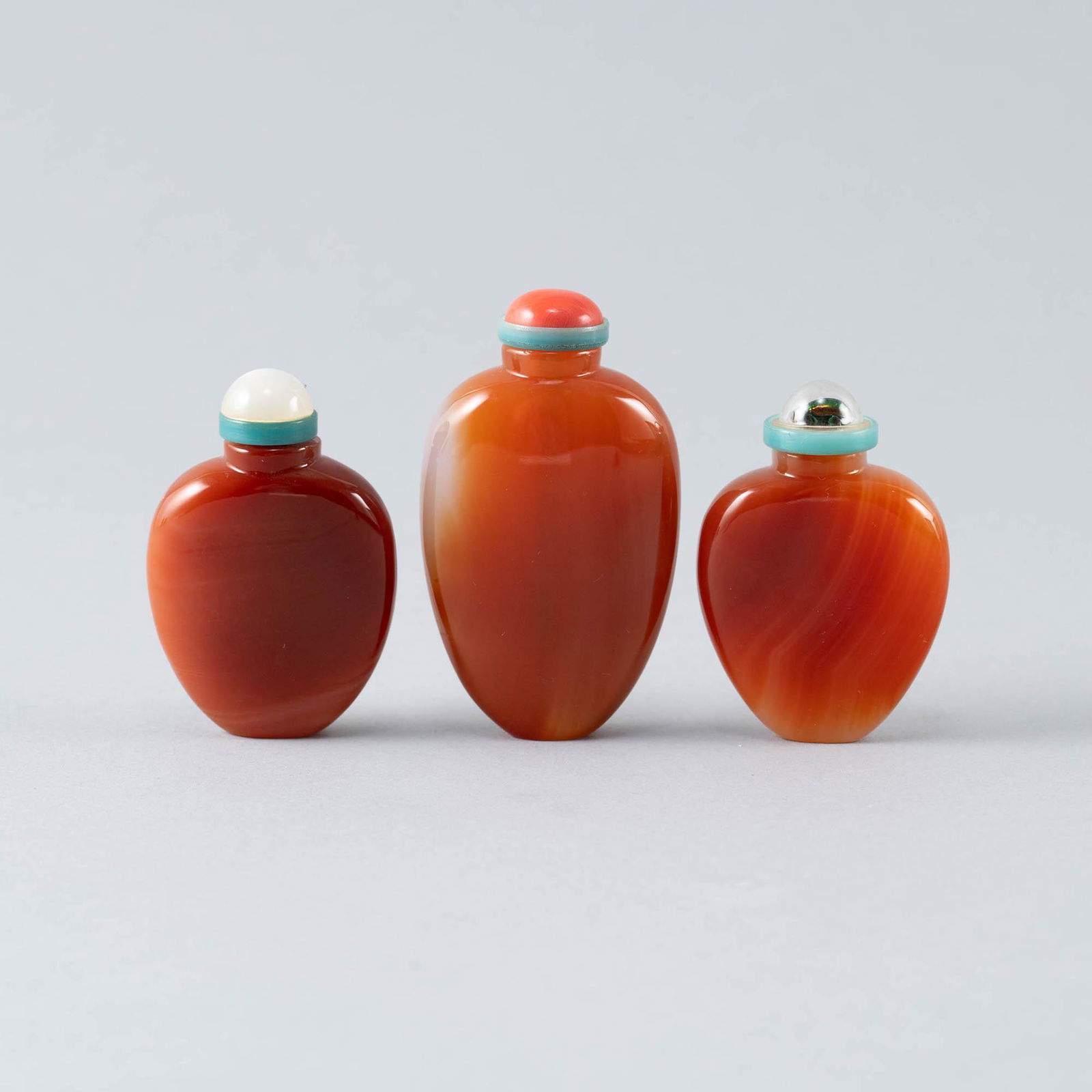 Three Chinese red agate snuff bottles, 18th/19th century (1 of 6)