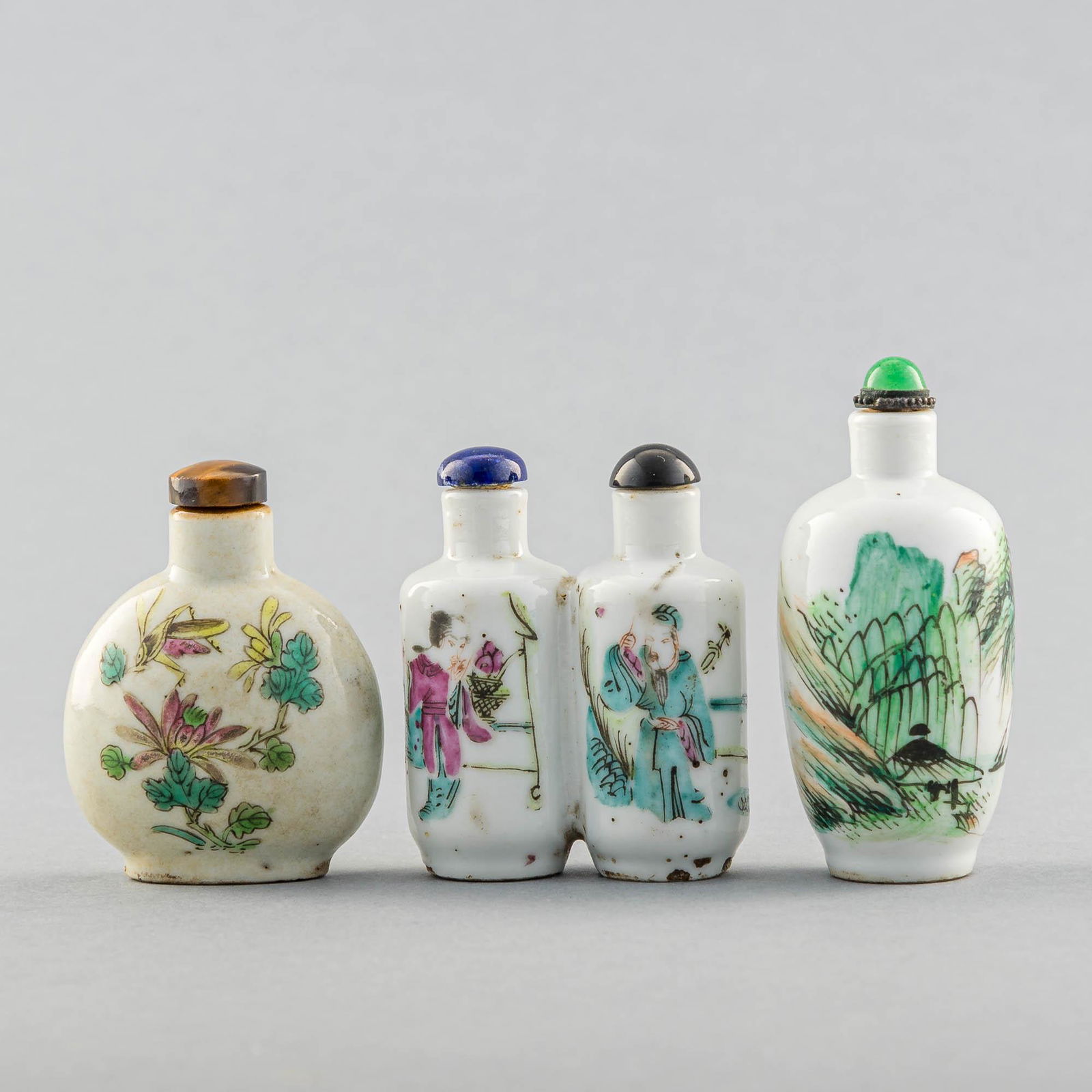 Three Chinese famille rose snuff bottles, 19th century (1 of 8)