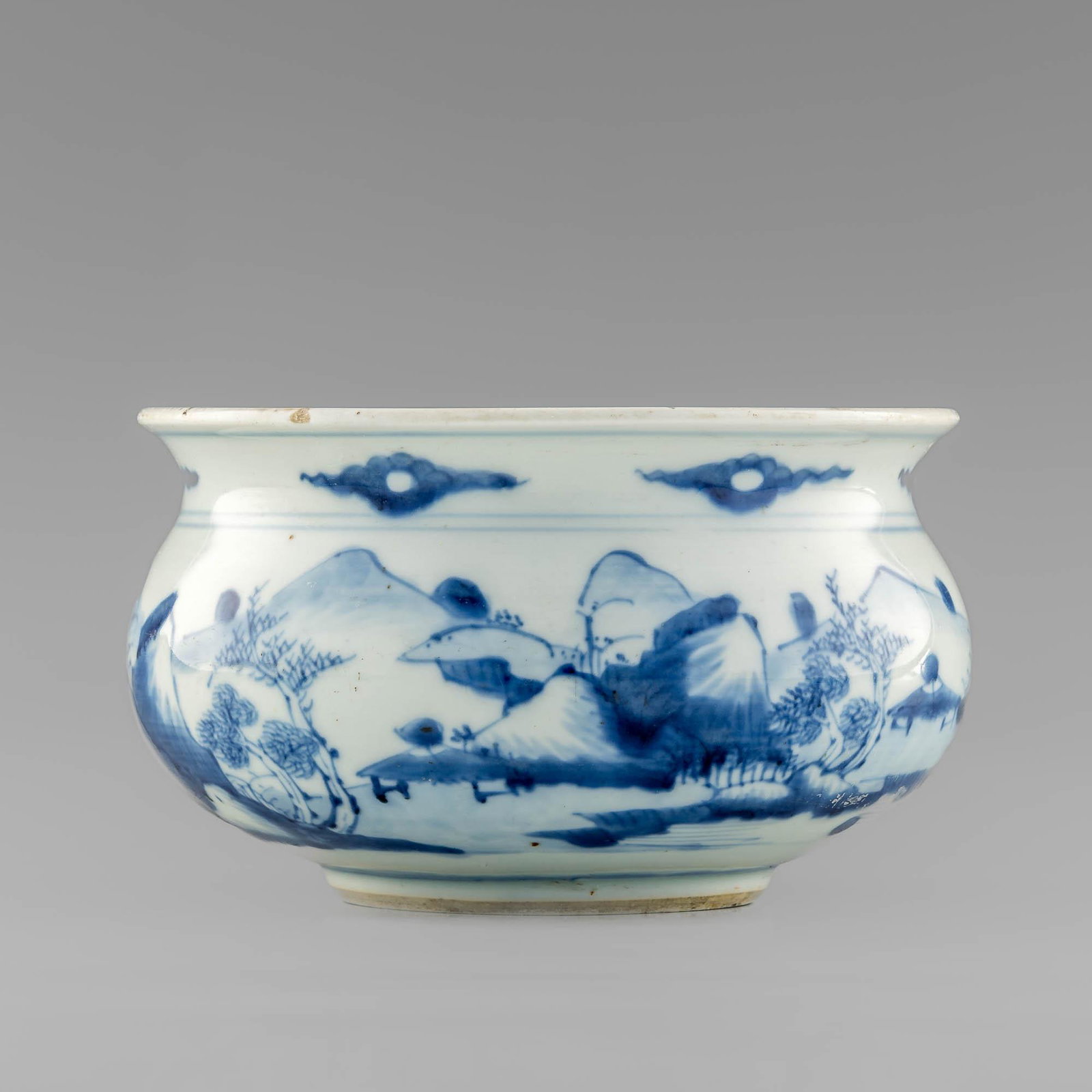 A Chinese blue and white landscape censer, Kangxi period, Qing dynasty (1 of 10)