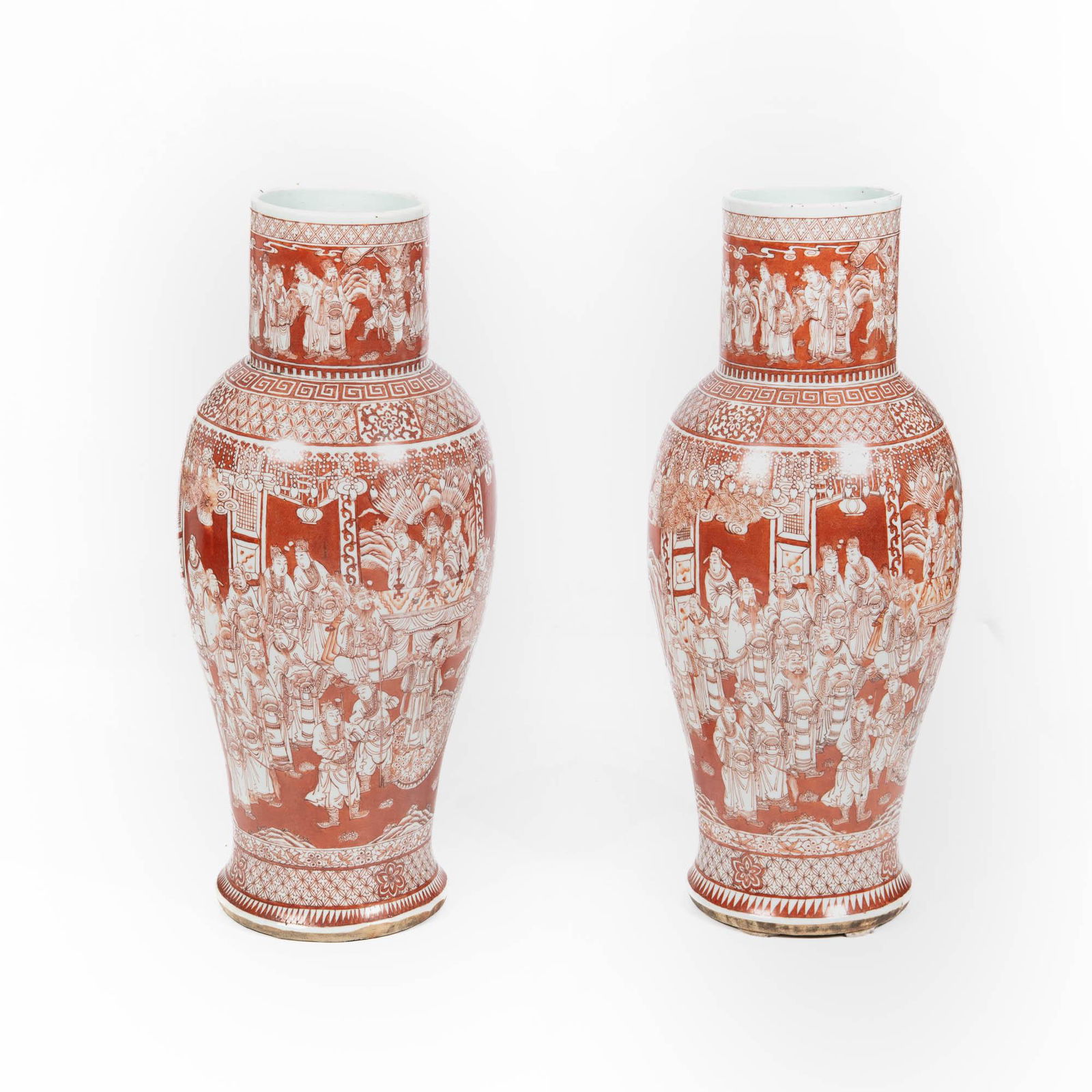 A pair of Chinese coral-red-glaze vases, 19th century (1 of 6)