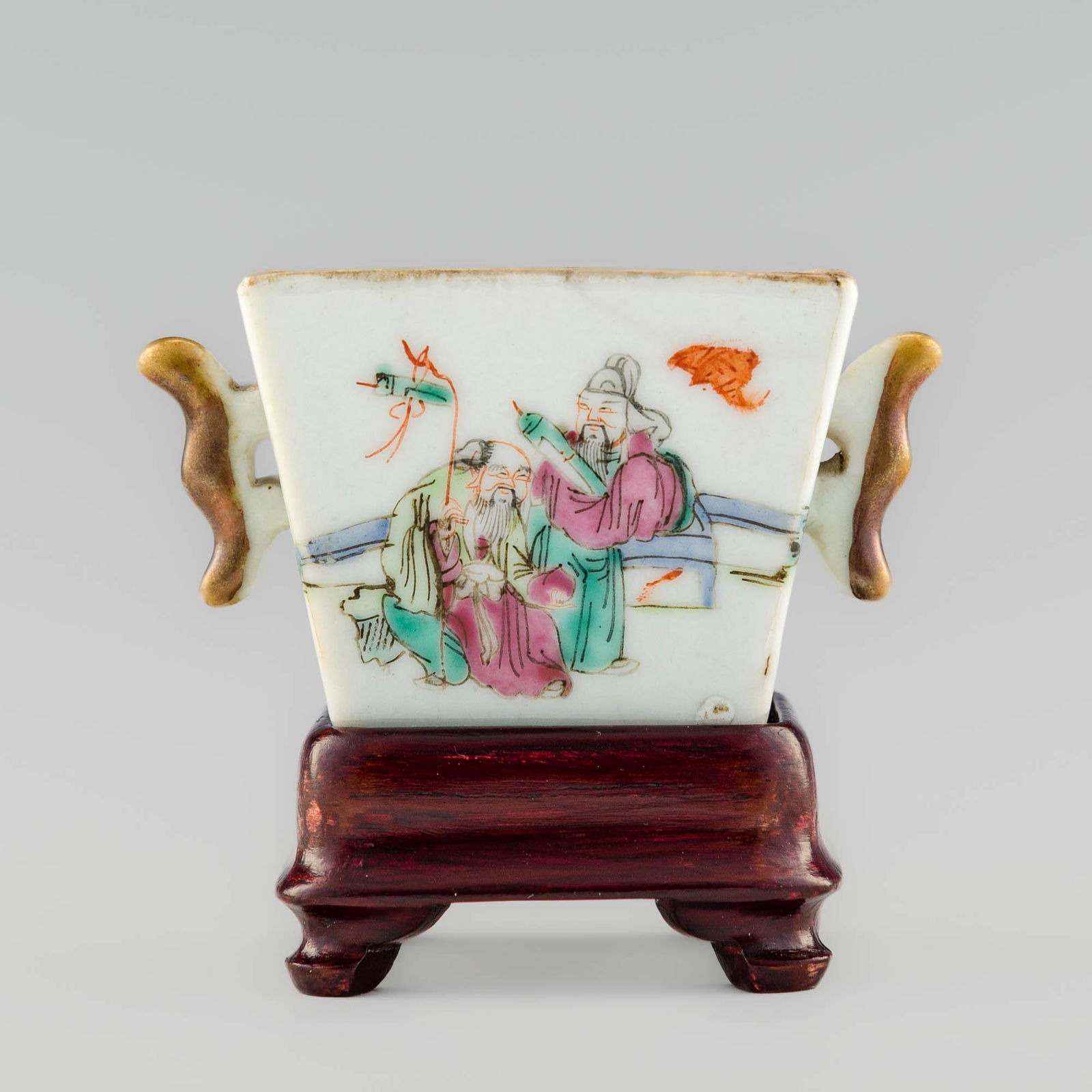 A Chinese famille rose square cup, late 19th century (1 of 10)