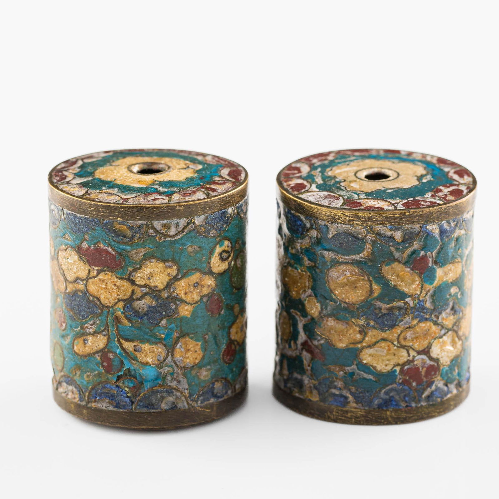 A pair of Chinese cloisonne scroll ends, 16th/17th century (1 of 12)