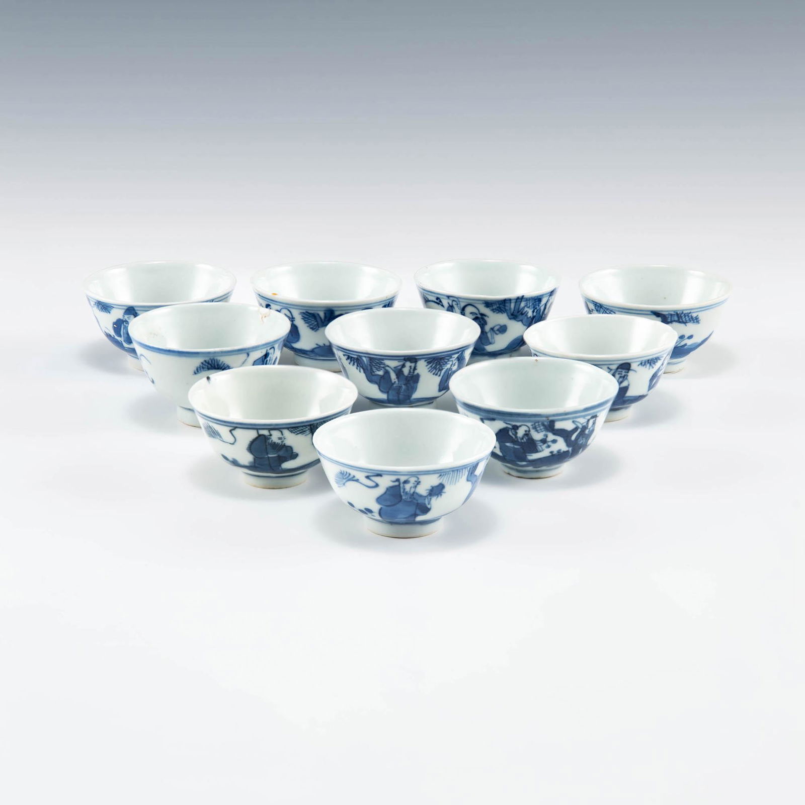 A set of ten Chinese blue and white cups, late 19th century (1 of 7)