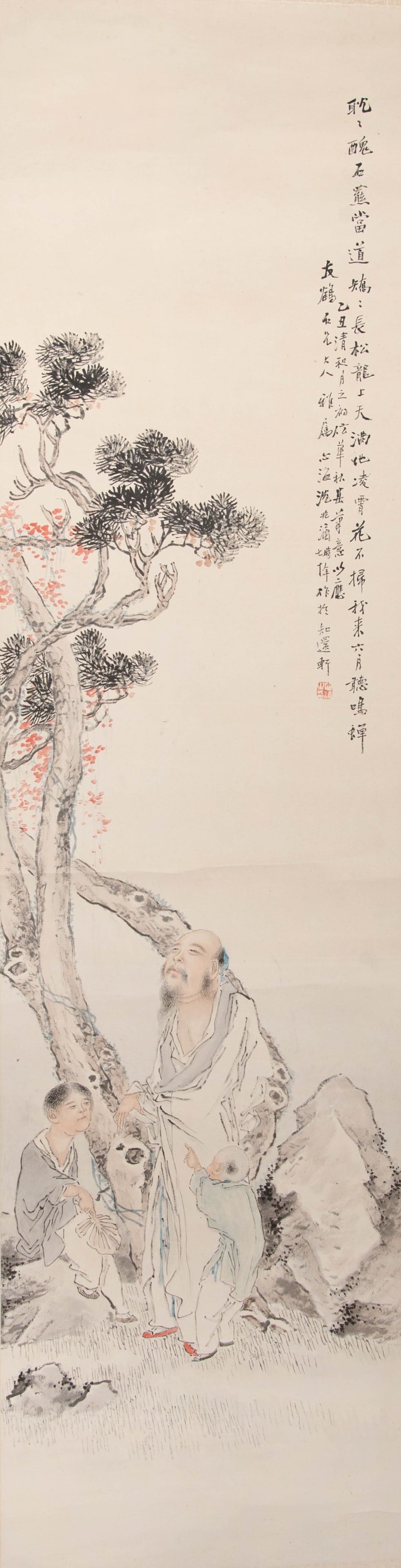 A Chinese painting of figures below a tree, signed Shen Xinhai (Chinese, 1855–1941) (1 of 4)