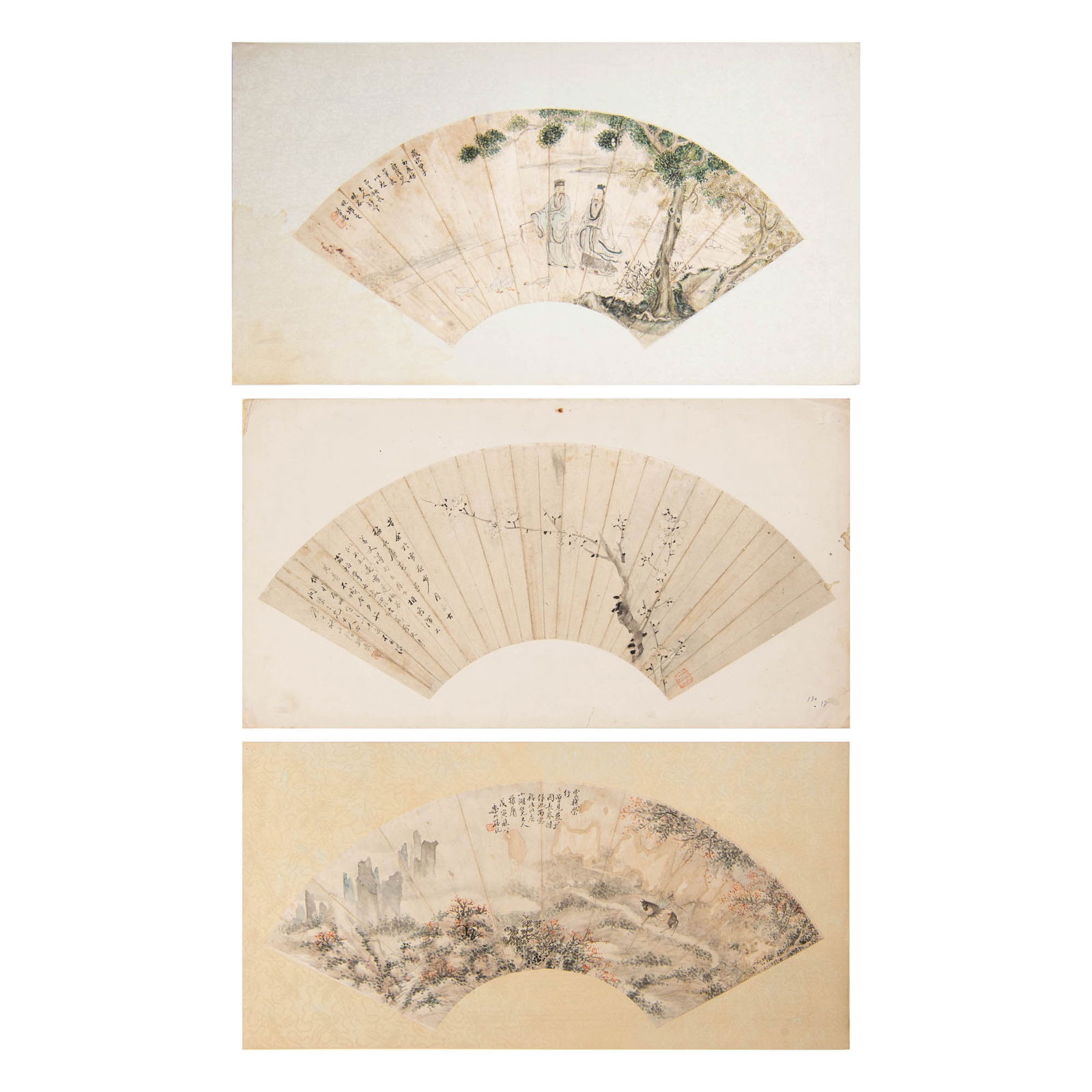Three Chinese fan paintings, signed Yang Gu (Chinese, 20th century); Bao Yi (Chinese); Sun Yuan (1 of 7)