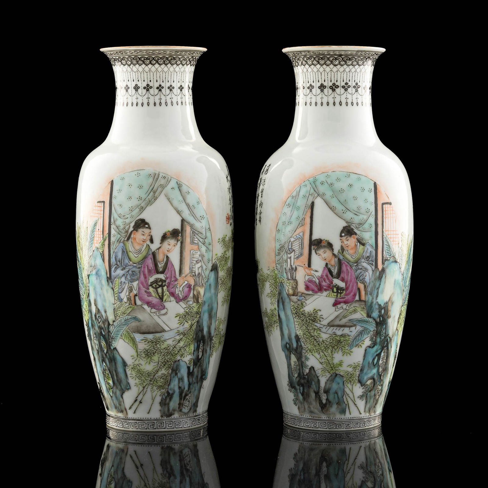A pair of Chinese famille rose figural vases, by Feng Datuo, Republic period (1 of 13)