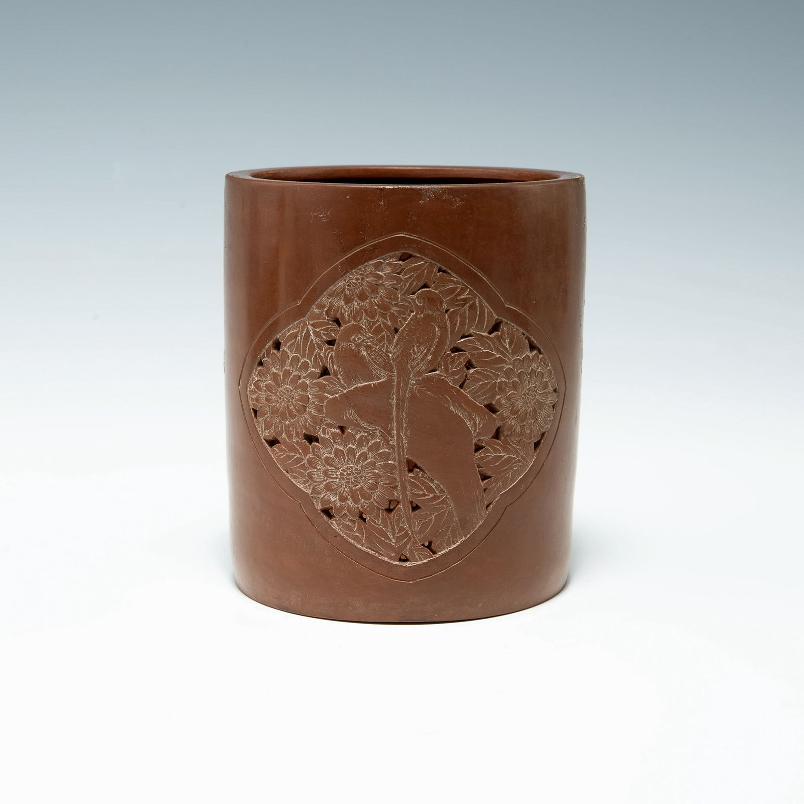 A Chinese carved zisha brush pot, 19th century (1 of 6)