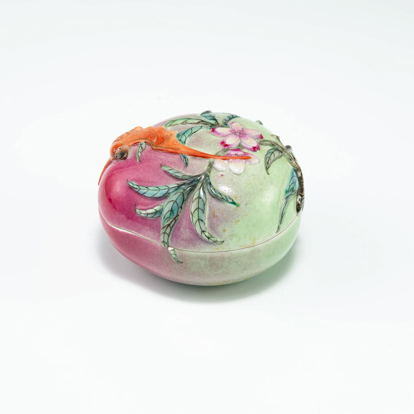 A Chinese famille rose peach-form box, 19th century (1 of 7)