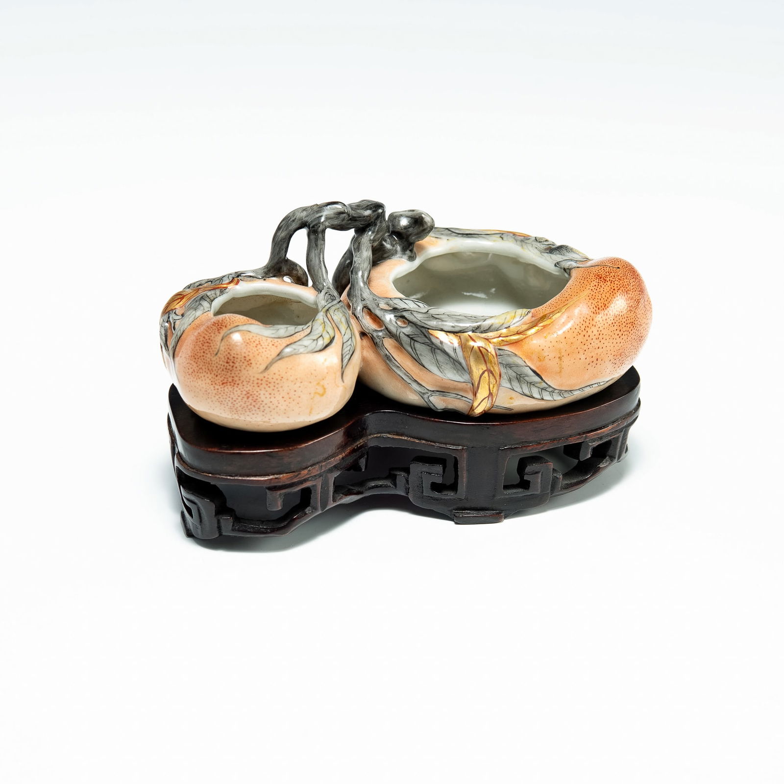 A Chinese famille rose double peach-form brush washer, 19th century (1 of 7)