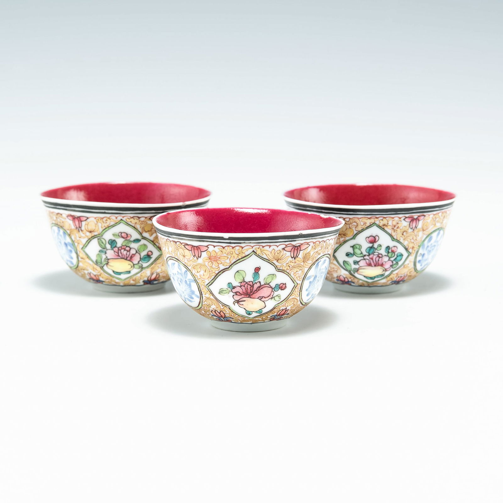 Three Chinese export falangcai cups, 18th century (1 of 8)