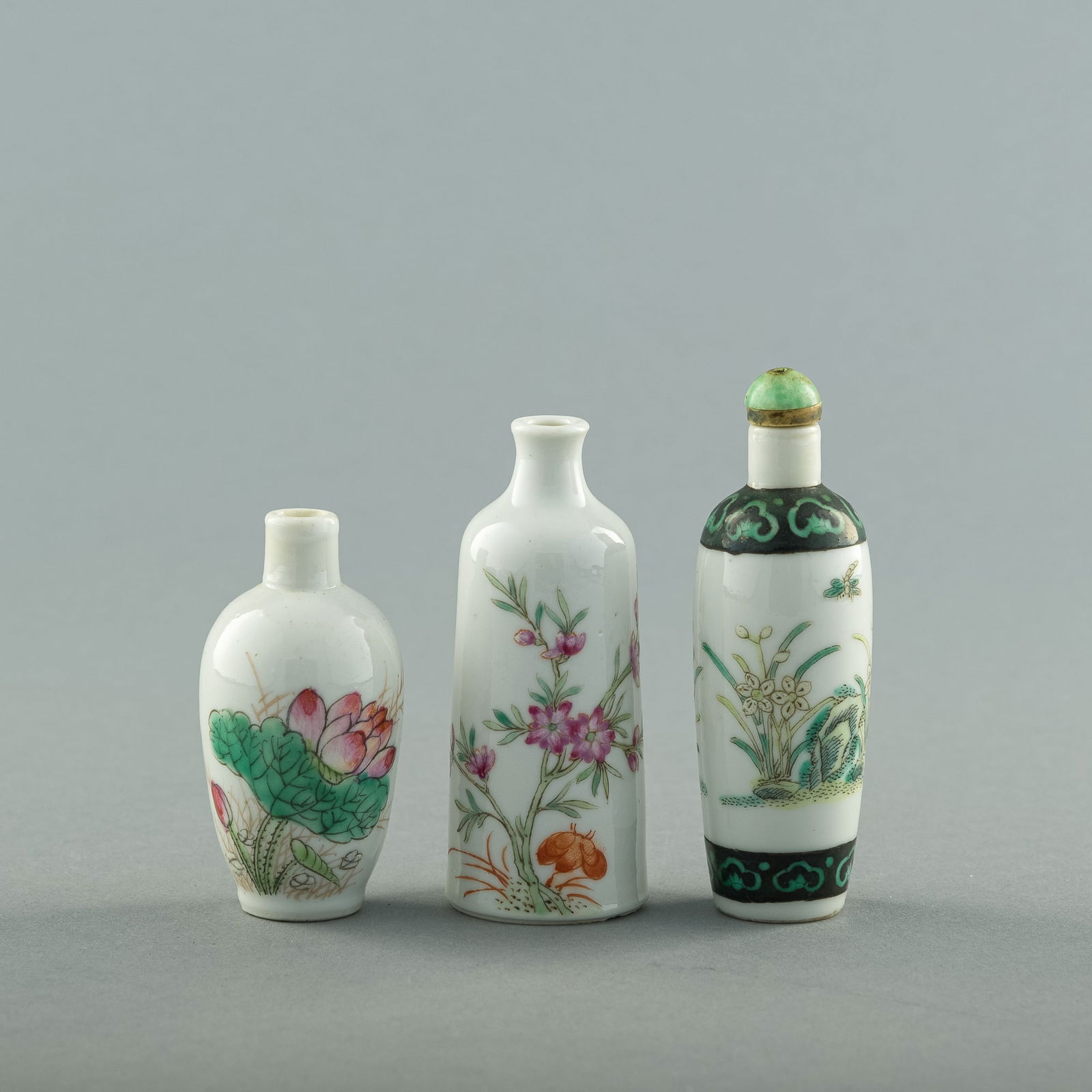 Three Chinese famille rose snuff bottles, 19th century or later (1 of 8)
