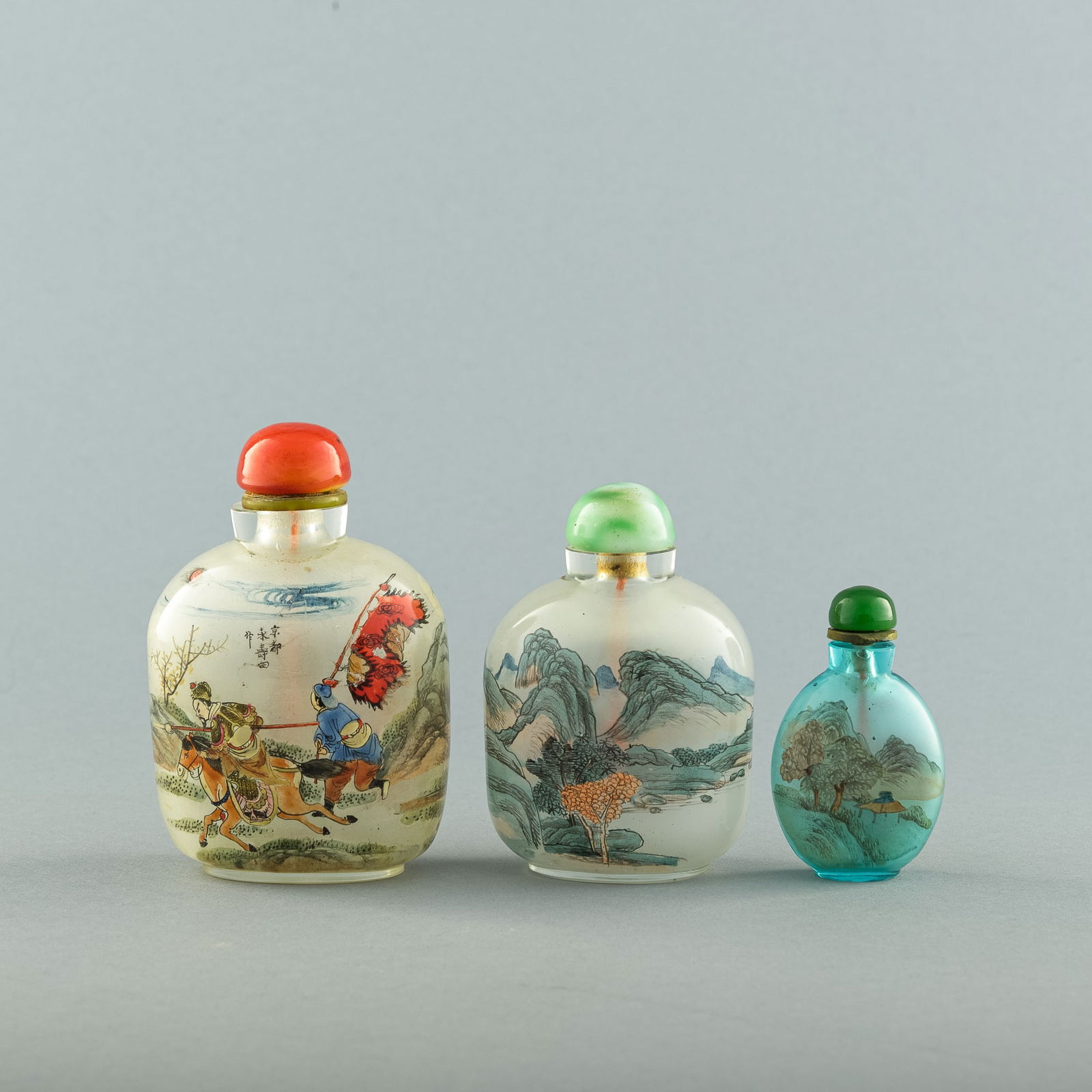 Three Chinese inside-painted glass snuff bottles, 19th century or later (1 of 10)