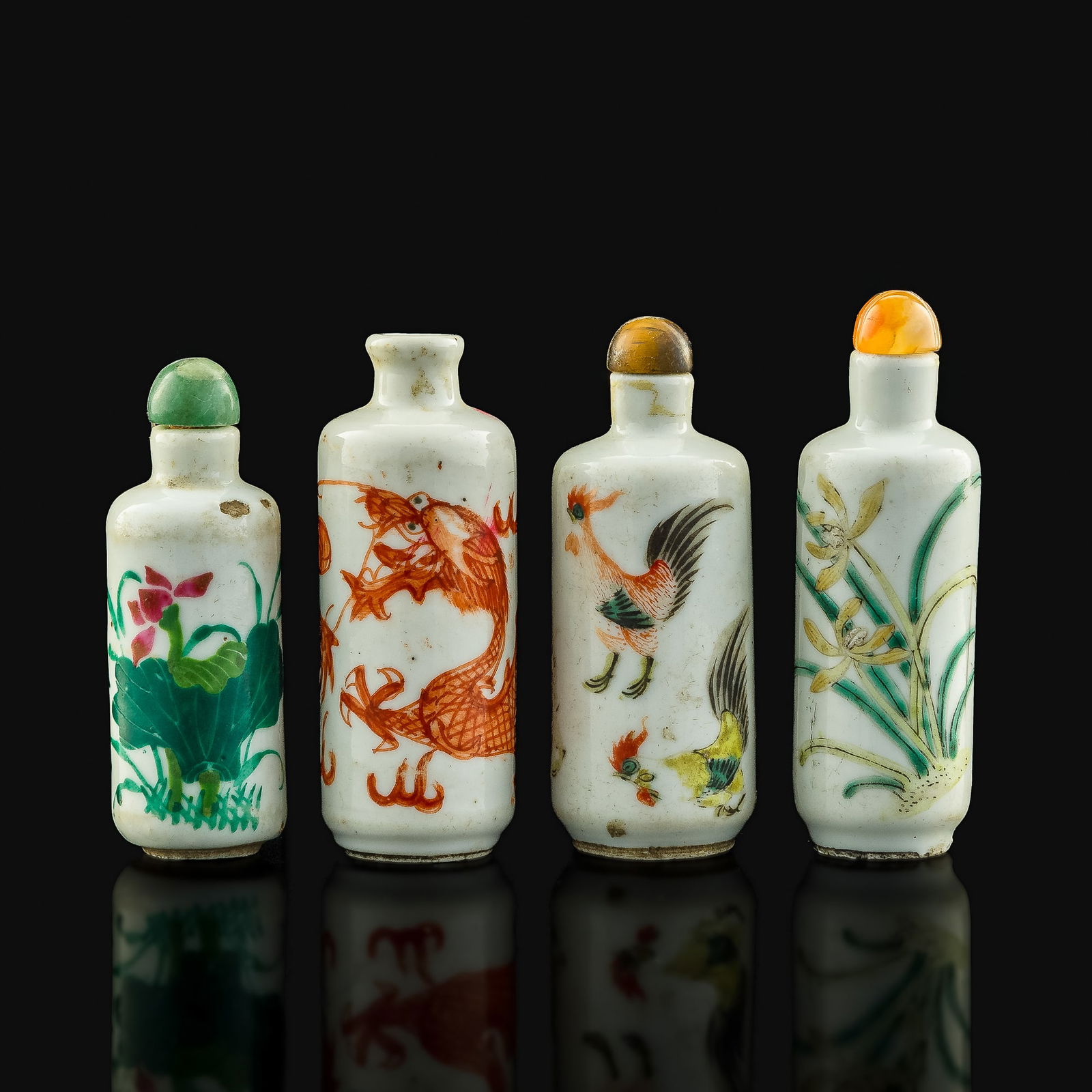Four Chinese famille rose snuff bottles, 19th century (1 of 8)
