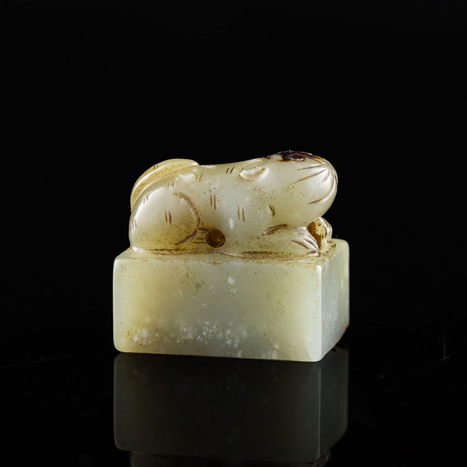 A Chinese jade seal with beast-form finial, Ming dynasty (1 of 7)